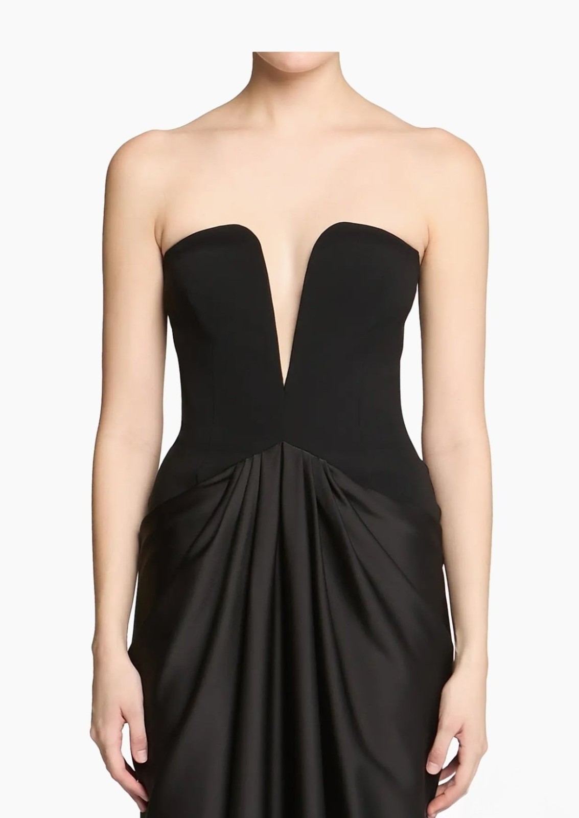 NWT Halston Sanna Deep Plunge Black Crepe & Satin Gown $595. Size 10