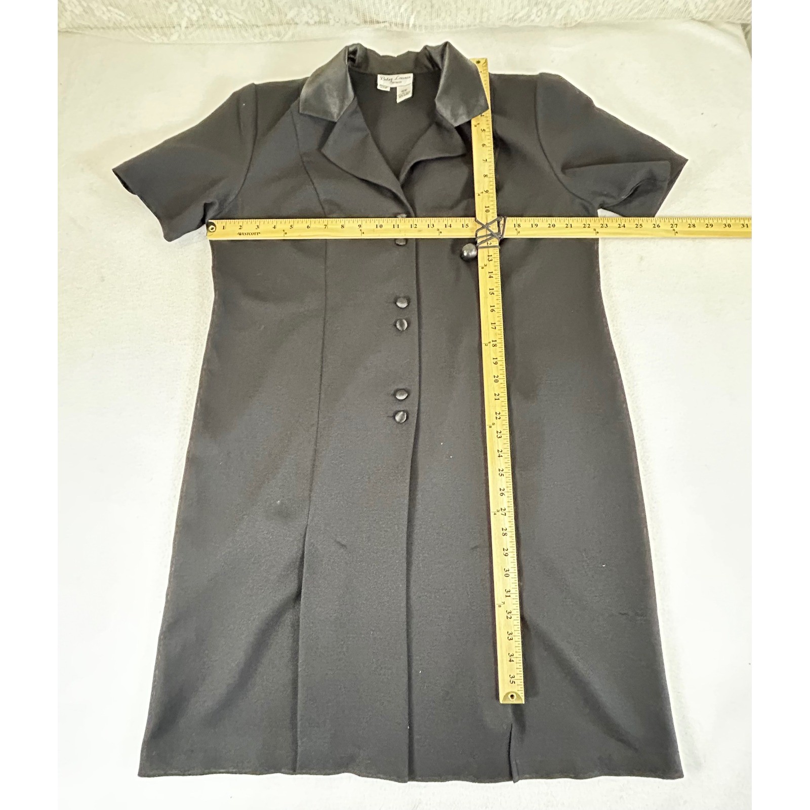 Betsy Lauren Woman Black Button Front Dress Satin Collar Short Sleeve 16W 922408