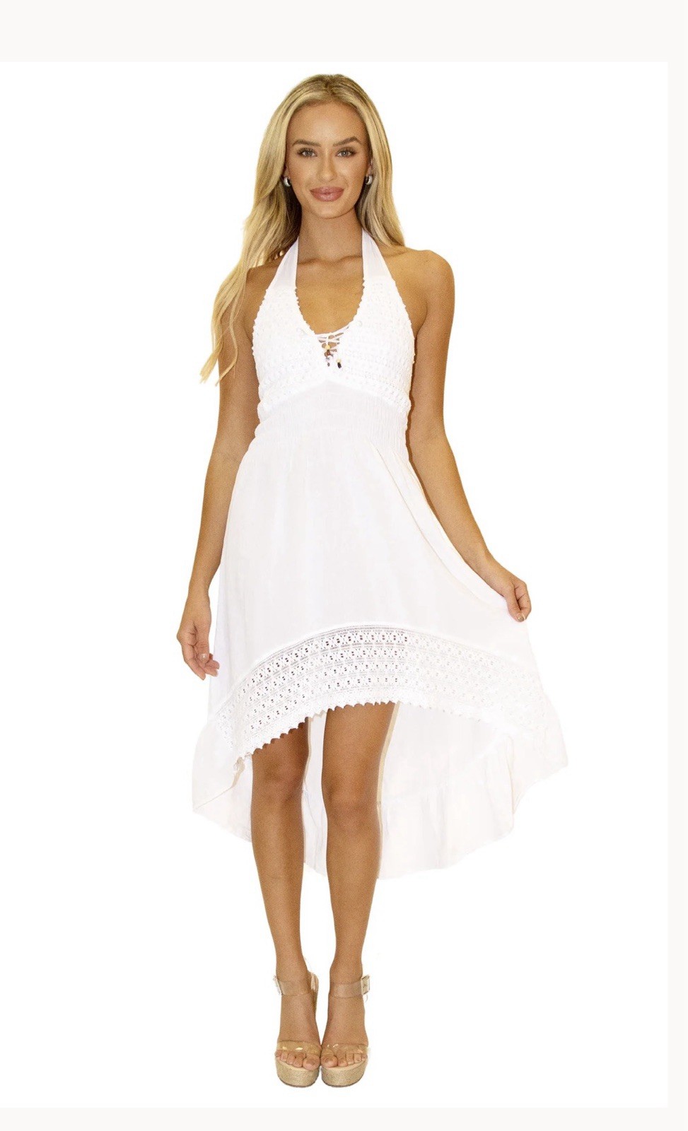 Seaspice Resort Wear ‘MARINA’ High Low Midi Dress White Size Large