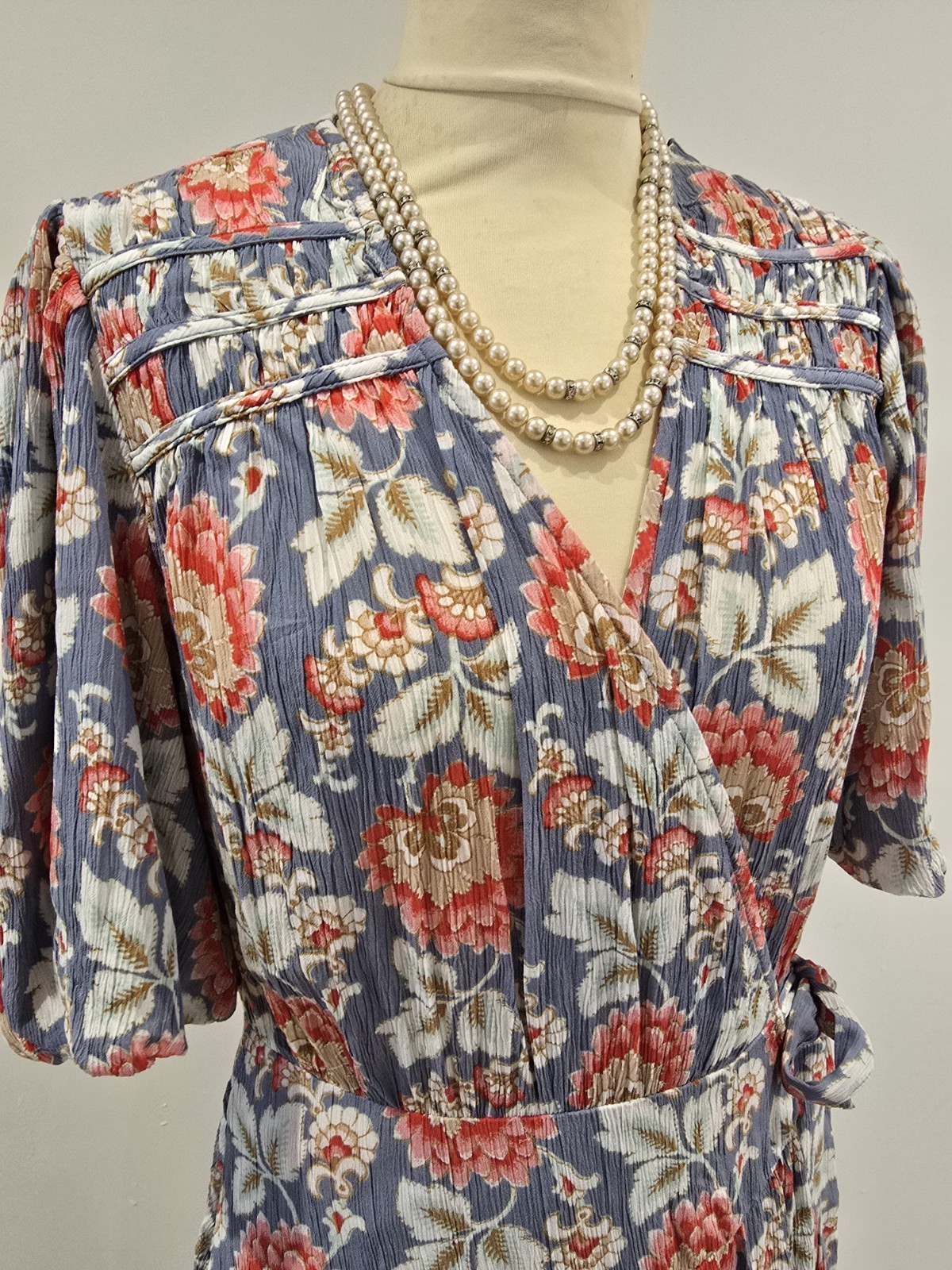 Per Una Floral Holiday Summer Midi Wrap Style Botanical Floral Dress Size 12