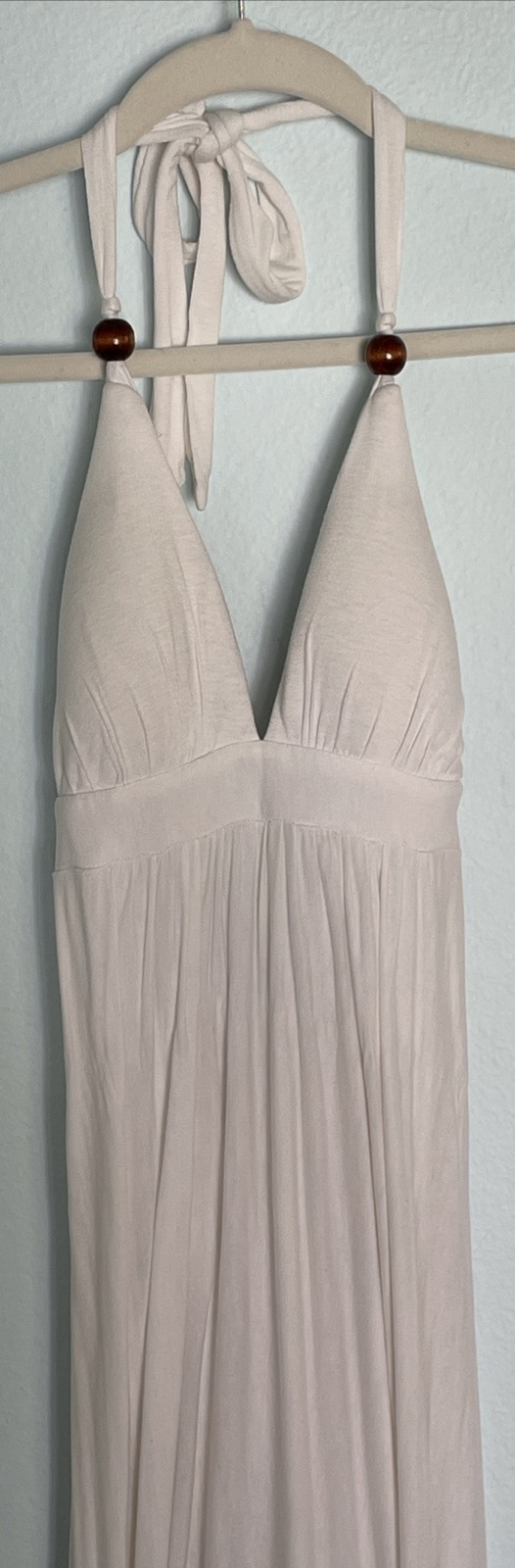 Halter Maxi Dress White S Empire Waist Lined Aztec Floral Hippie Boho Resort
