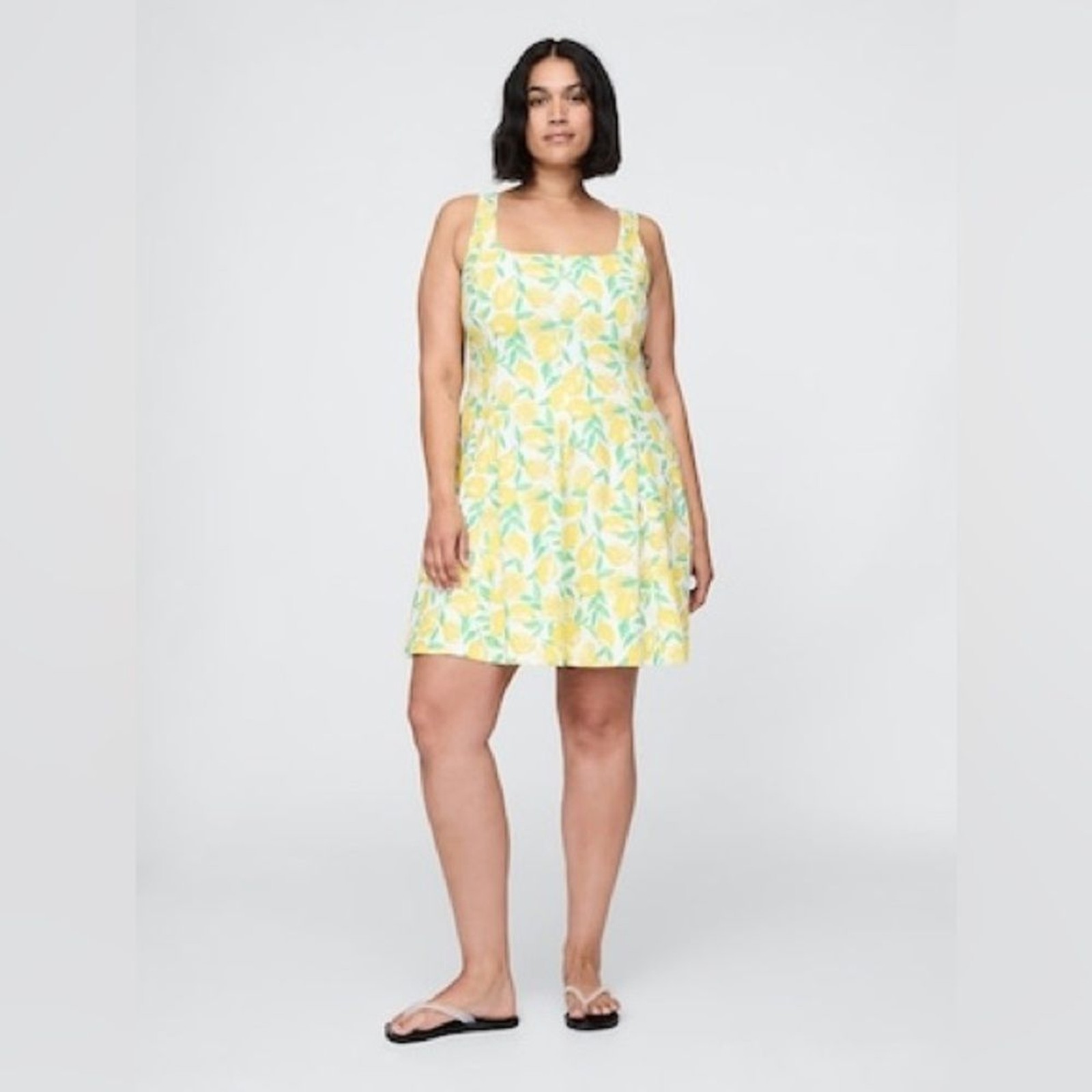 Gap Linen-Blend Mini Dress Spring Lemon Print women’s sz XL square sleeveless