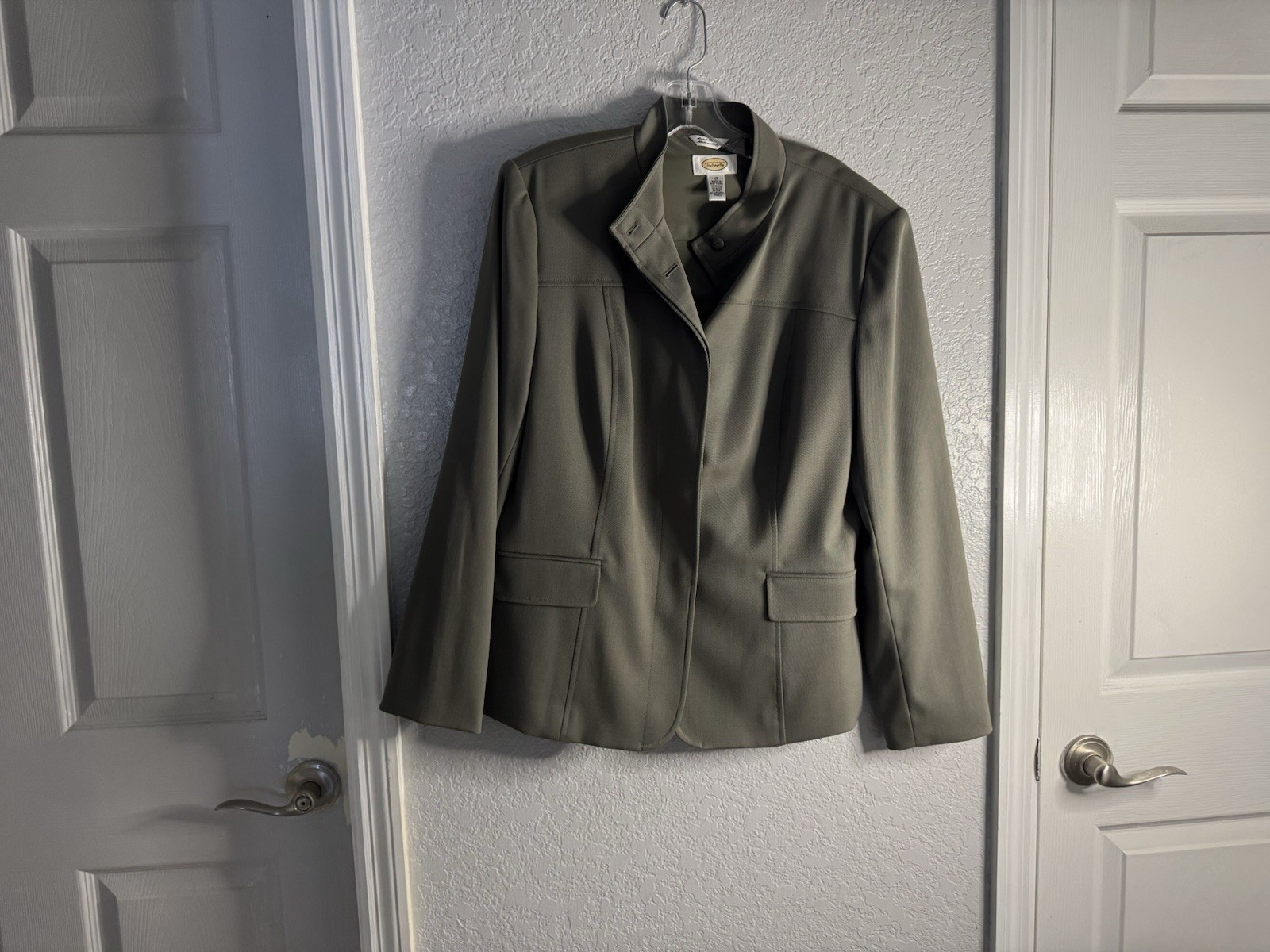 Vtg Talbots 2 Piece Skirt & Jacket Set 12P Olive Green Career Workwear Suit USA