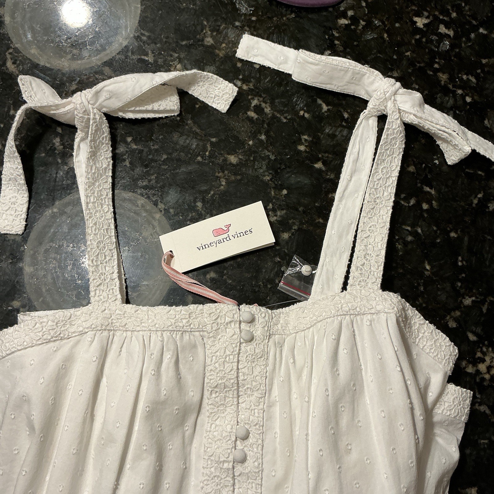 Vineyard Vines White Square Neck Button Front Tie Strap Short Sundress XS