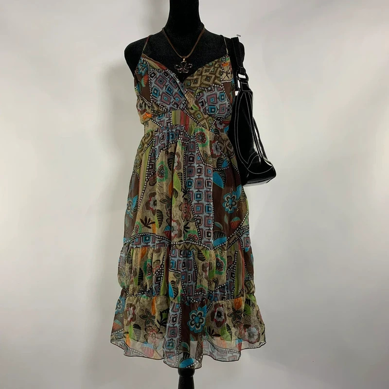 Vintage Y2K Breakin Loose Babydoll Dress Womens 3/4 Flowy Boho Festival Floral