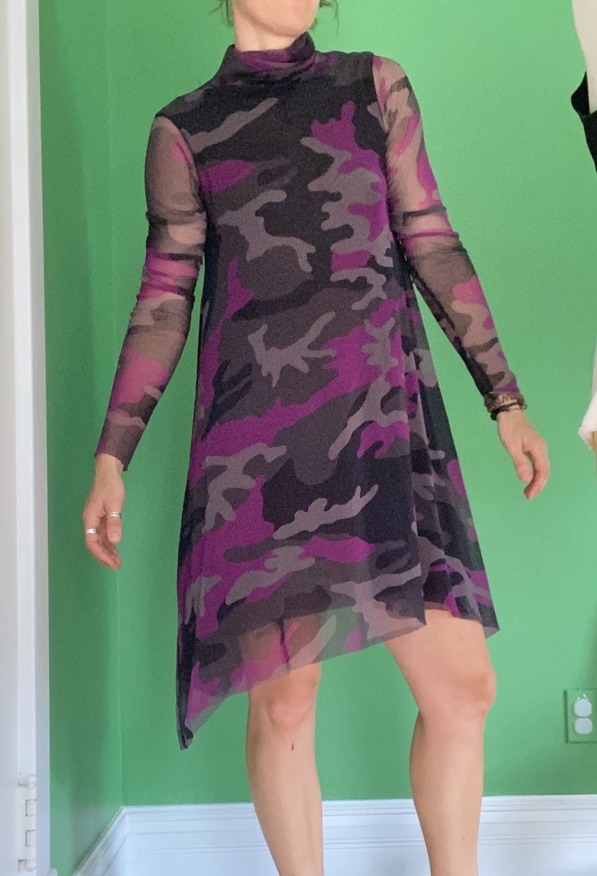 Jean Paul Gaultier Soleil Sheer Purple grey Camouflage long sleeve Dress m