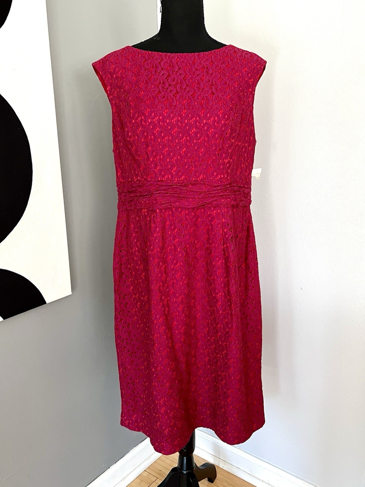 Coldwater Creek Embroidered Lace Sleeveless Sheath Dress Raspberry 39″L Size 14