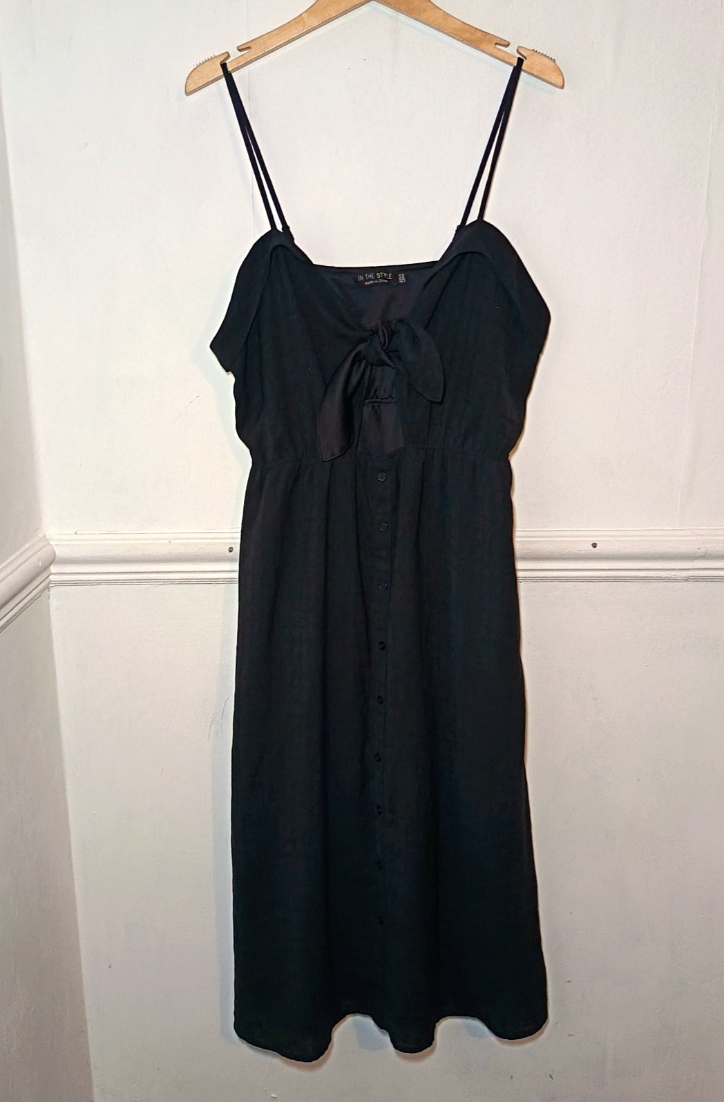 In The Style Womens Dress Black Size UK 16 Tie Front Bow Midi Check Cutegoth