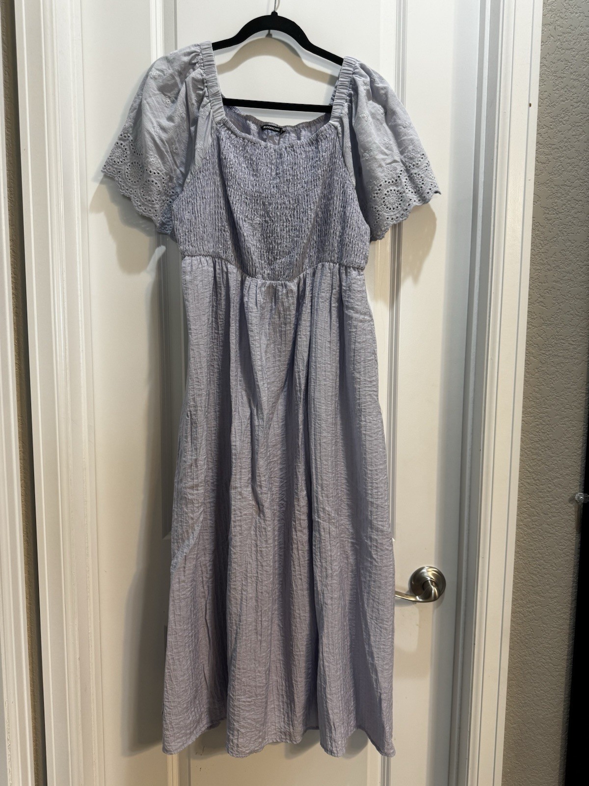 Bloomchic Lavender Square Neck Dress Sz 14 Eyelet Stretch Slide Pockets Stretchy
