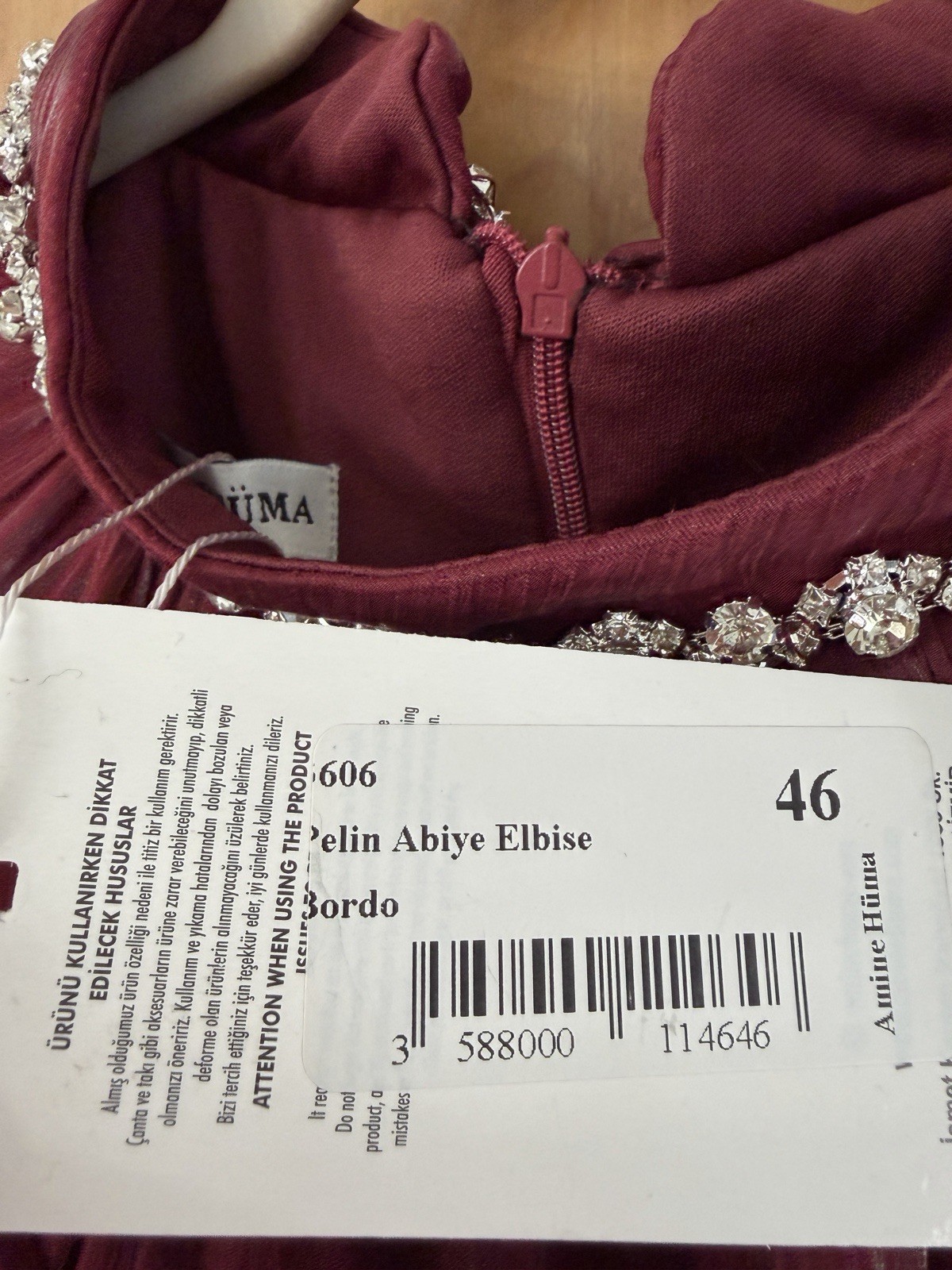 Amine Huma Women’s Long Chiffon Embellished Wrap Dress Burgundy Sz 46 US 16 NWT