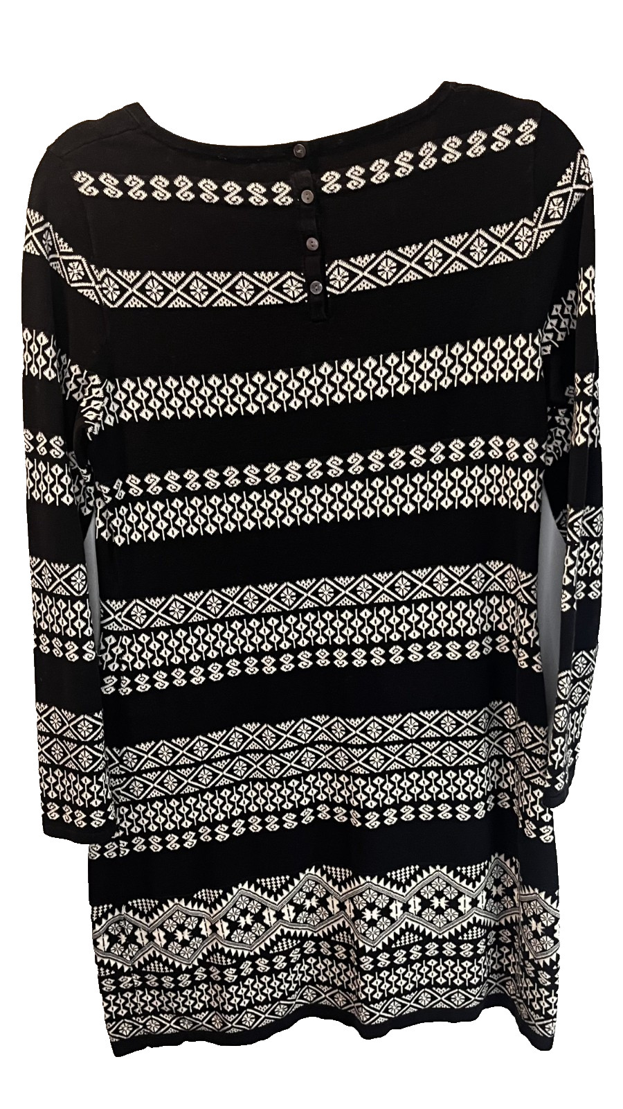 Monsoon Fair Isle 100% Cotton Knit Sweater Dress Black Ivory Long Sleeve Medium