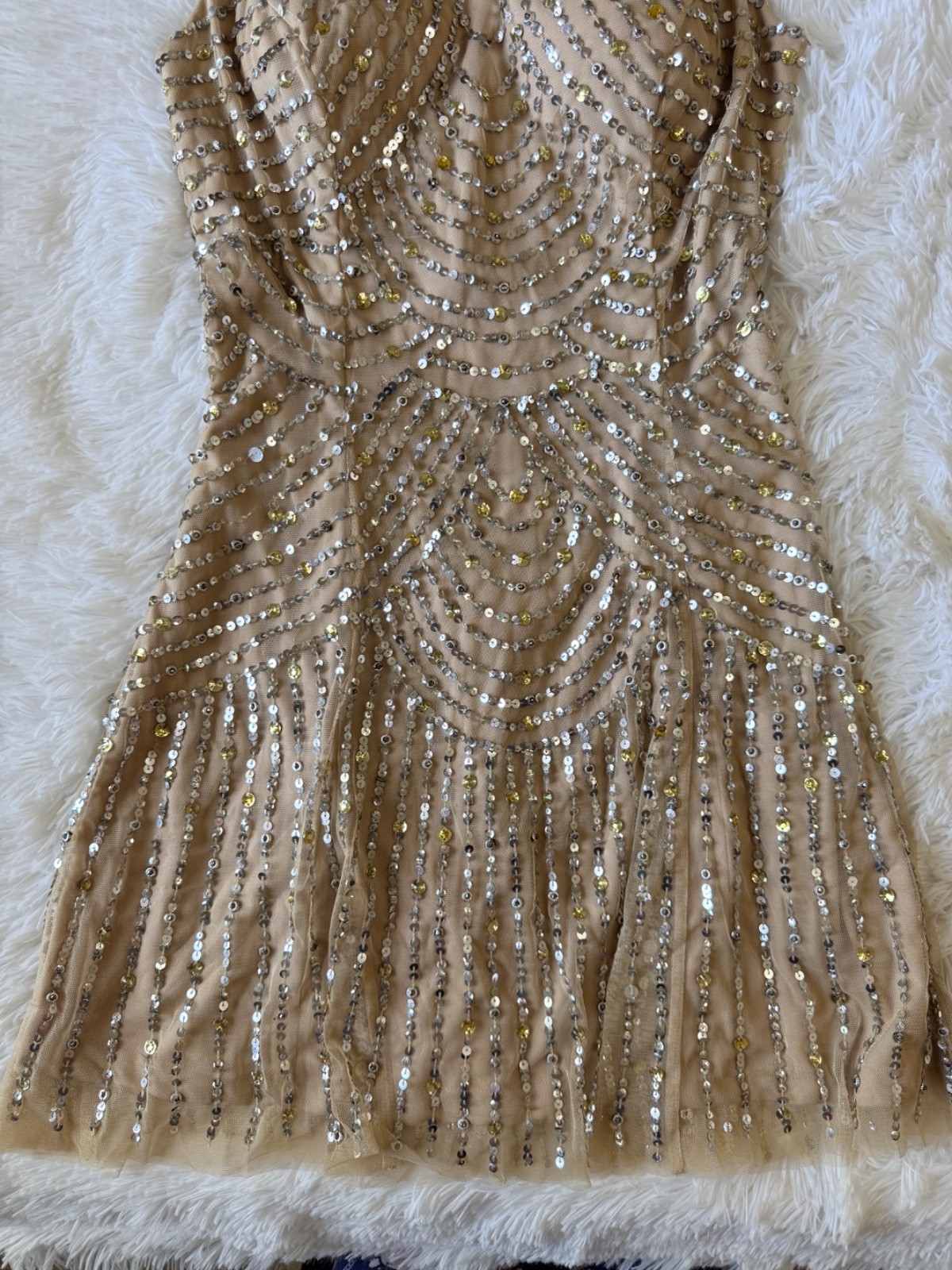 Aidan Mattox Sequin Beaded Embellished Cocktail Dress 2 Champagne Sleeveless