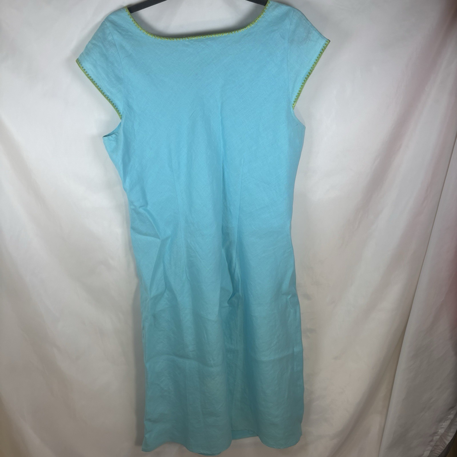Paraphrase Womens 16 Teal Cap Sleeve Linen Shift Sheath Lined Dress EUC