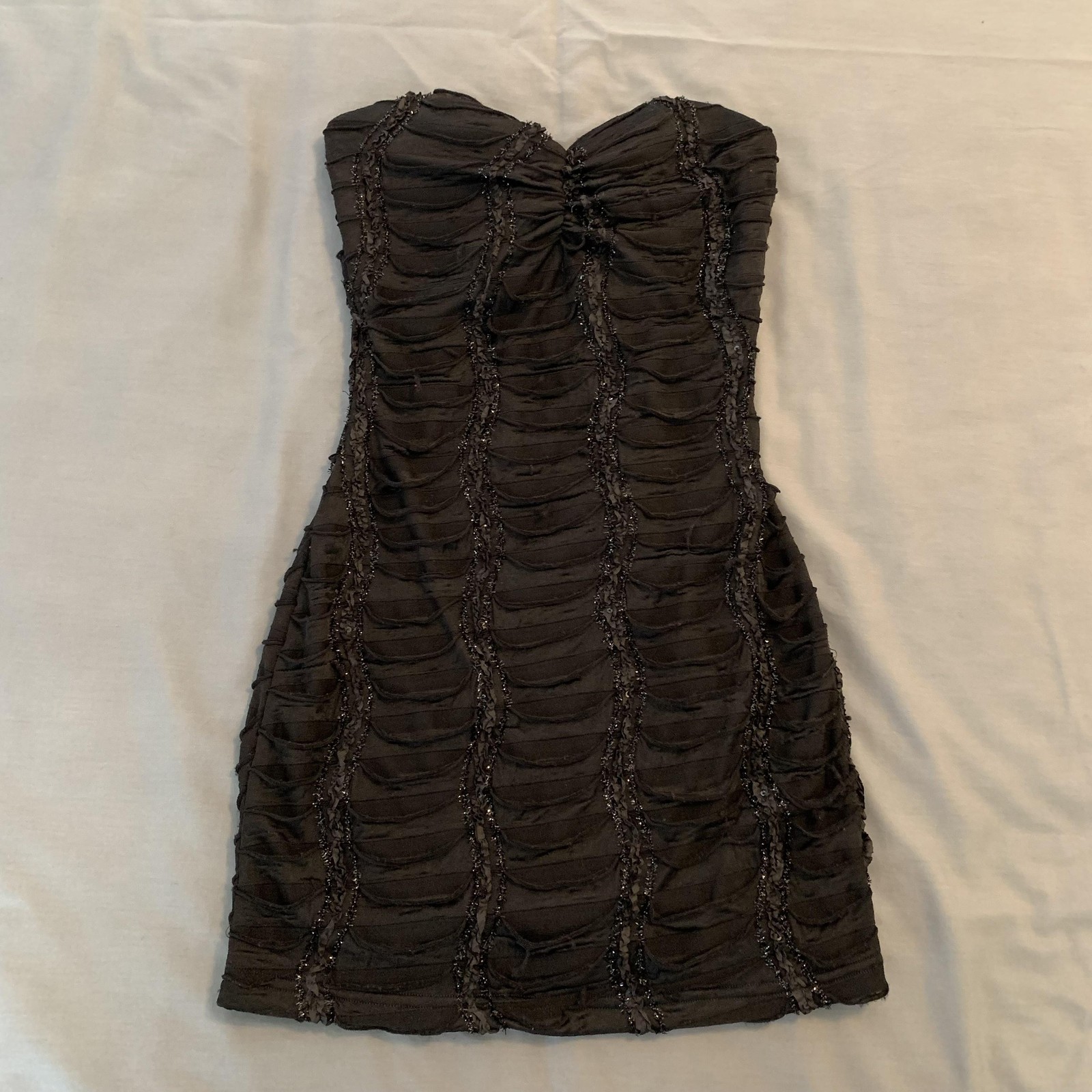 Va Va Voom Dress Womens Small Black Strapless Sweetheart Sequin Bodycon Mini