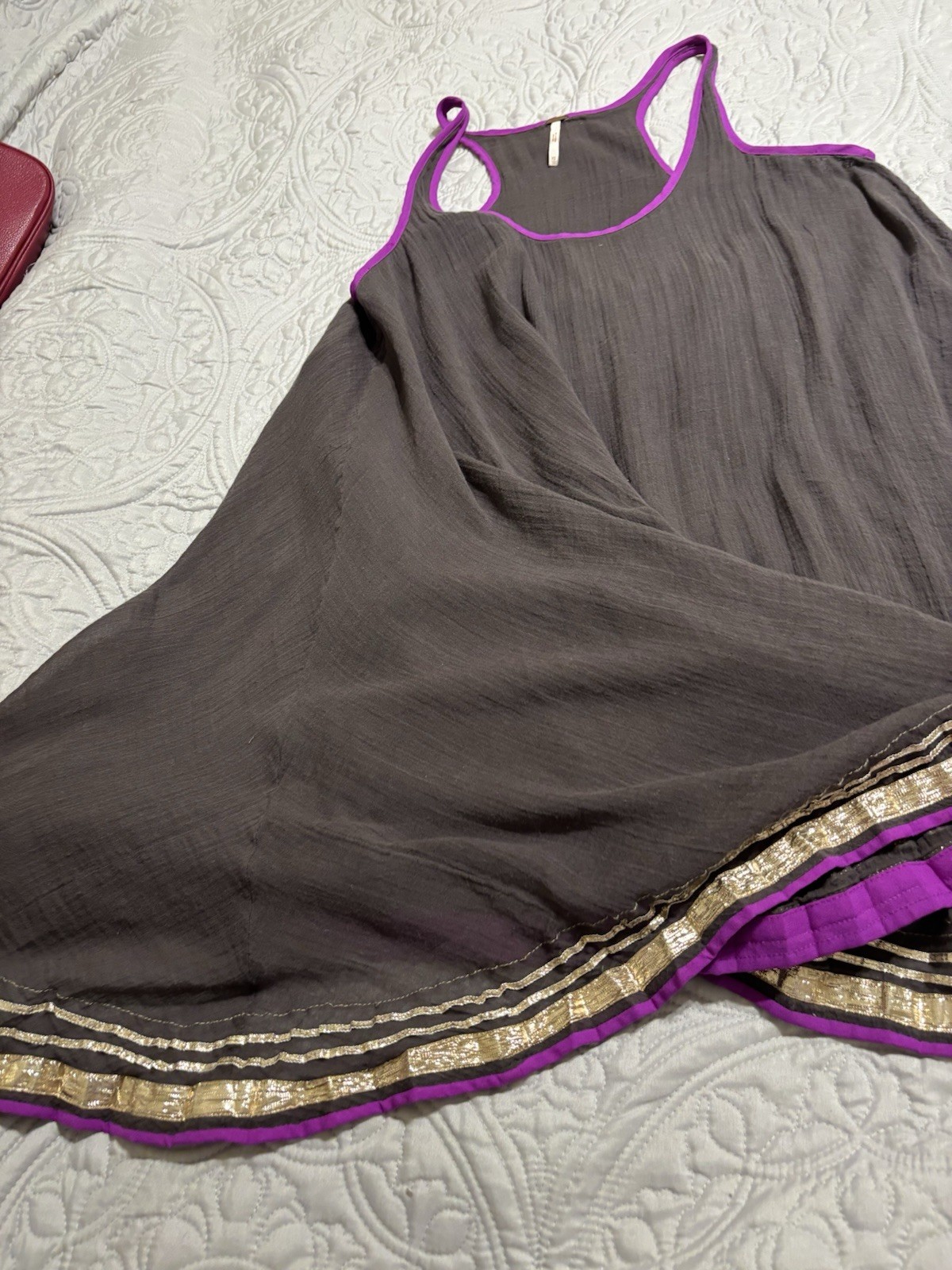 Free People Gray Purple Solid Lace Trim Scoop Neck Sleeveless Shift Dress XS