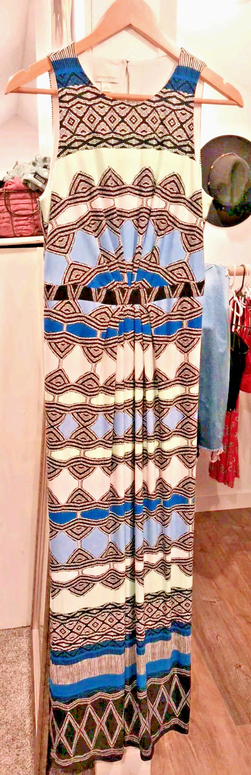 Donna Morgan Dress Size 6 Geometric Sleeveless Tank-Top Design Blue Multicolor