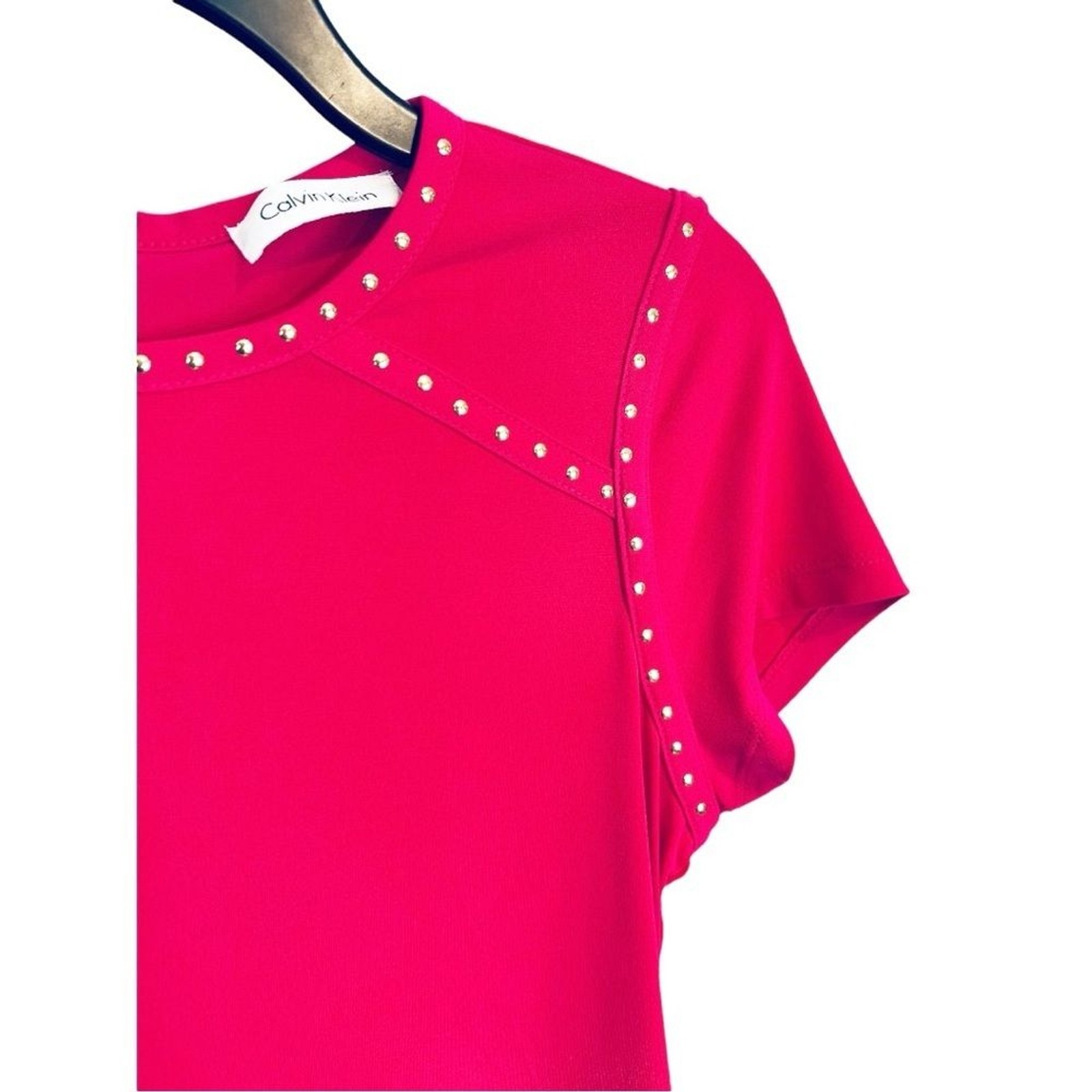 Calvin Klein Red Short-Sleeve Shift Dress with Stud Trim