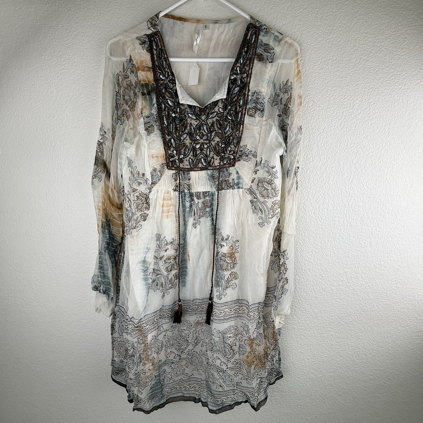 Buby,s Italy Small Tunic Dress Pom-Pom Beads Sequins GORGEOUS New Resort Wear