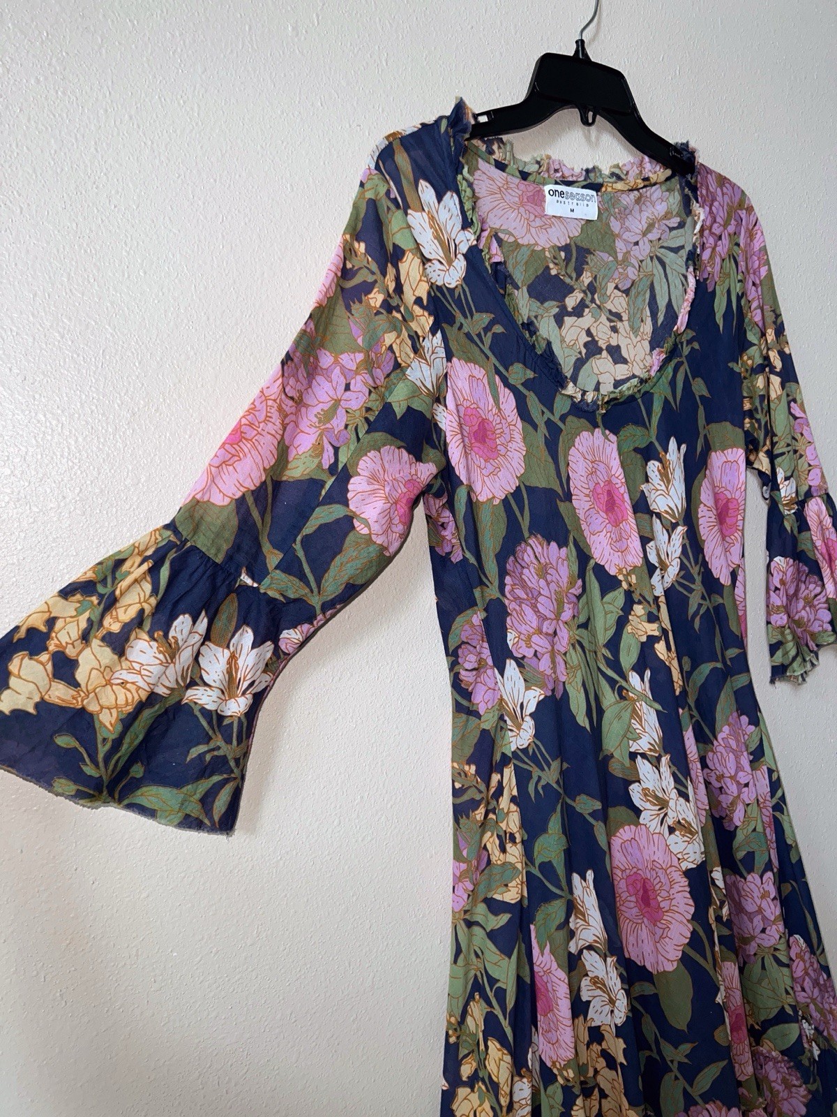 ONE SEASON Australia Valentina Cotton Dress Medium Midi Floral St Barts Boho