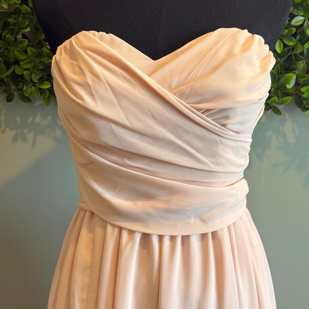Moonlight Serenade Peach Strapless Dress *alterations for 5′-5’3 *- (46″ long)