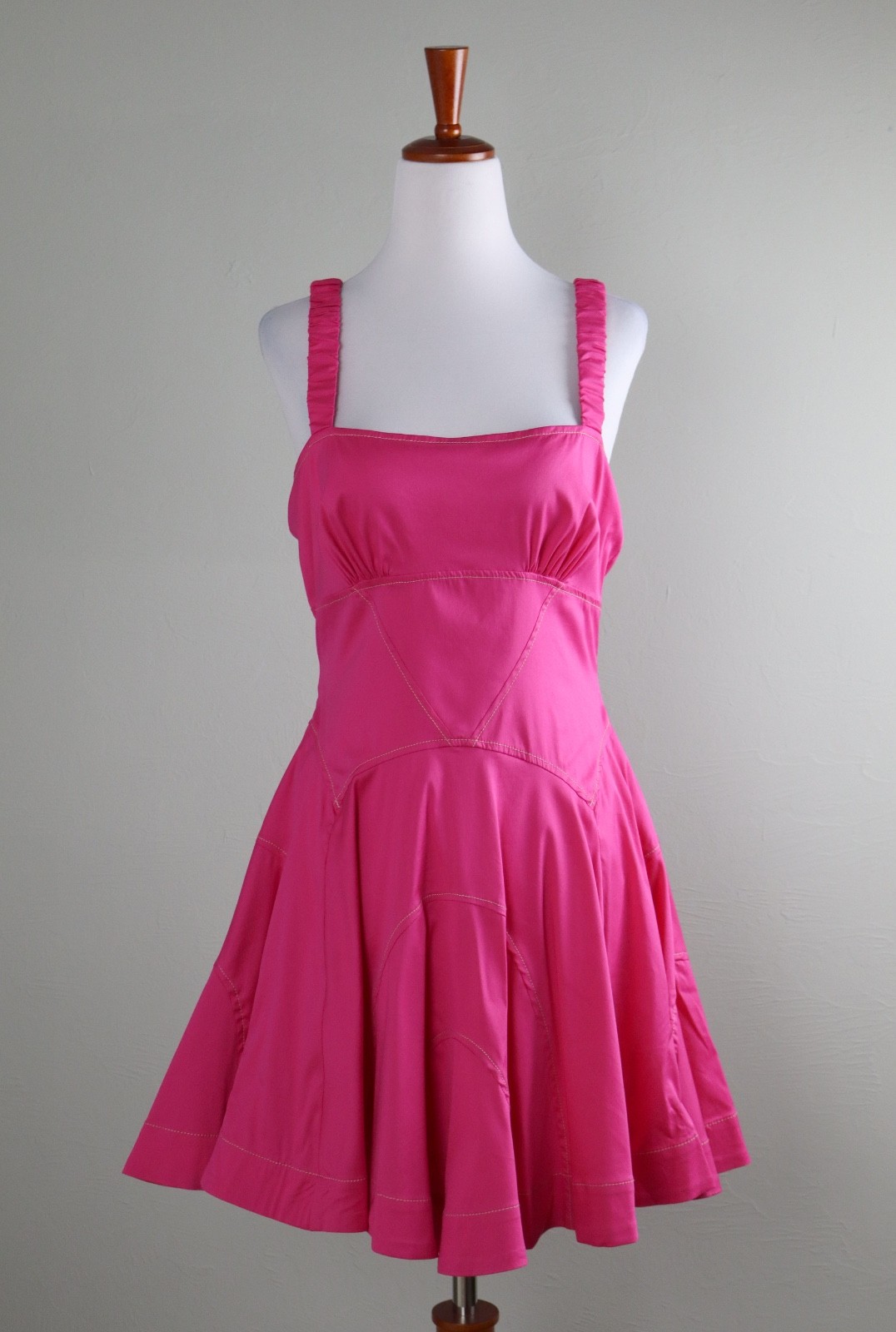 ANTHROPOLOGIE NWT $158 Solid Pink Plunge Drop Waist A-Line Mini Dress Size Small