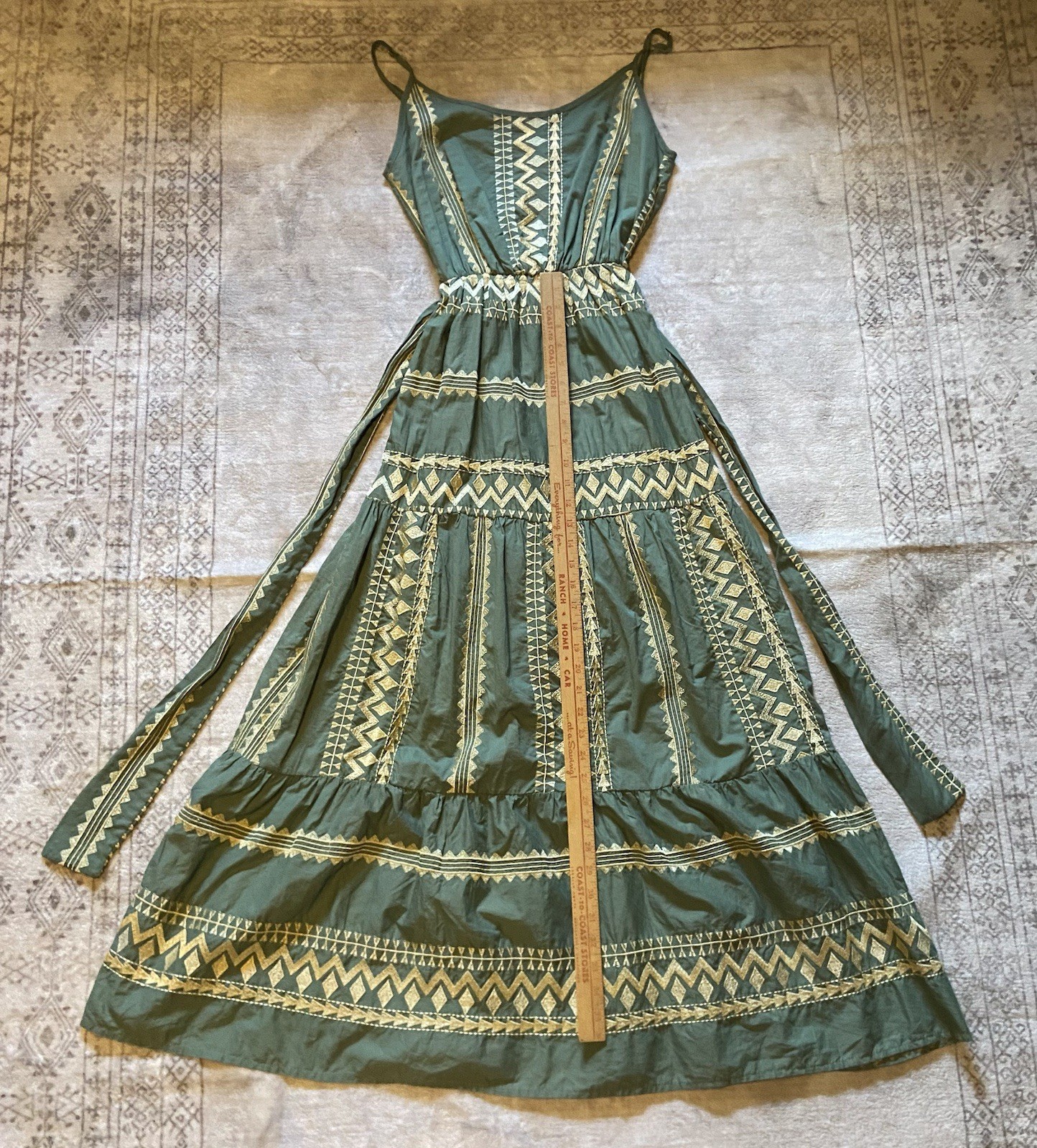 Aether Concept Nerina Greek Designer Long Dress NWT $185 Green/khaki Gold