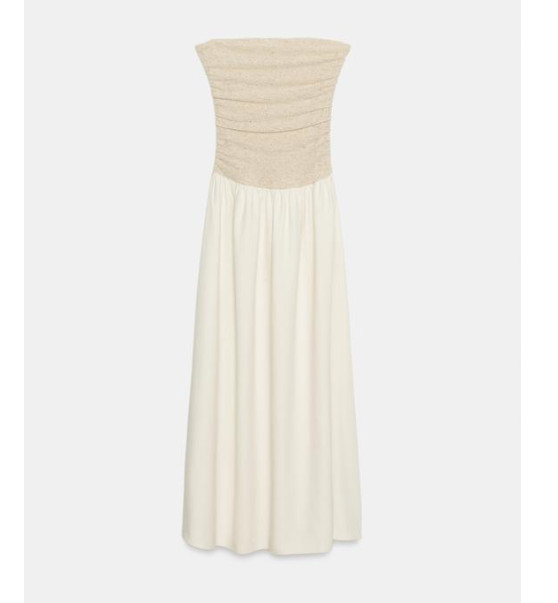 Zara COMBINED STRAIGHT NECK DRESS Mid Ecru Size S-XL 4387/044/715