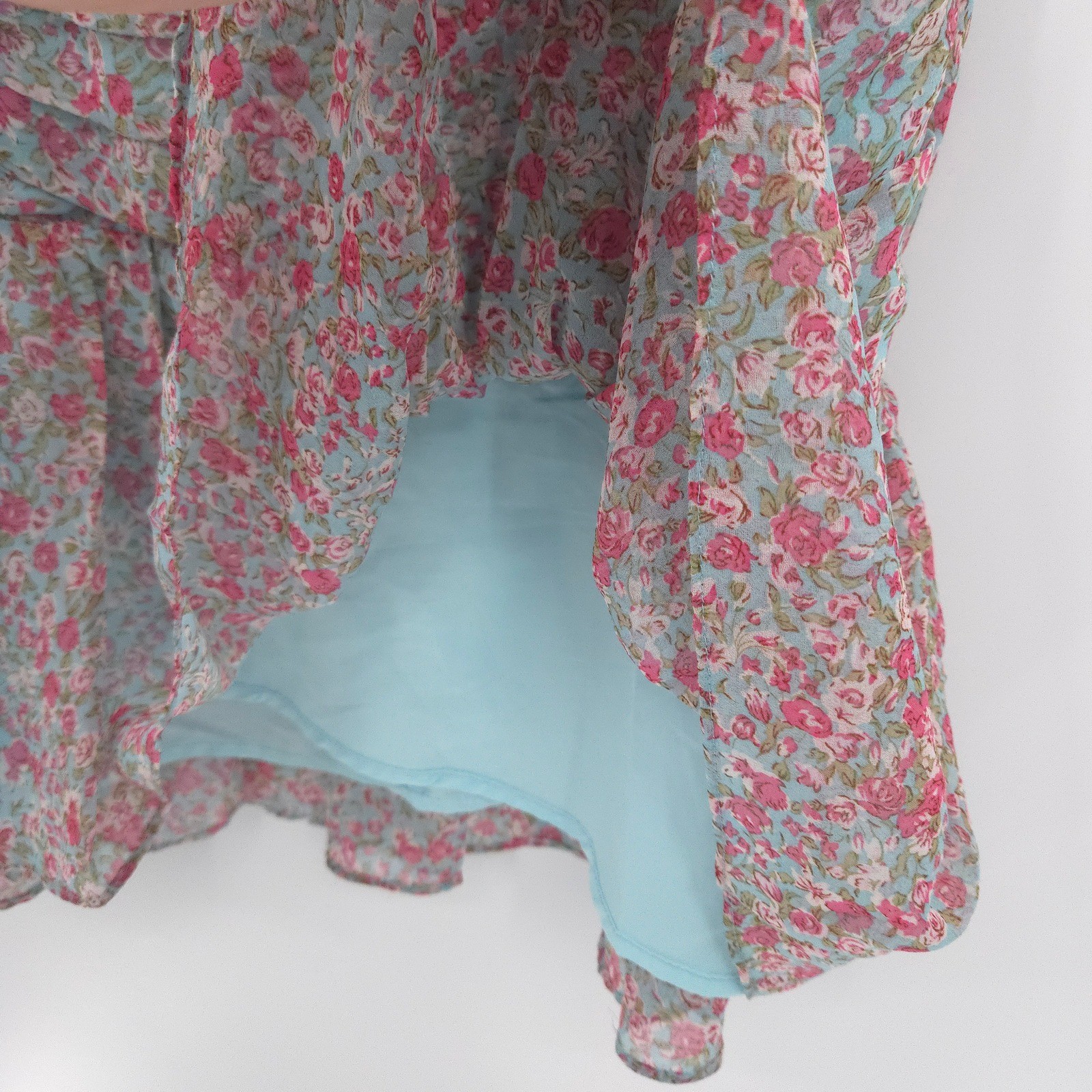 ASTR The Label Mini Dress Womens Small Teal Pink Floral Ruched Ruffle