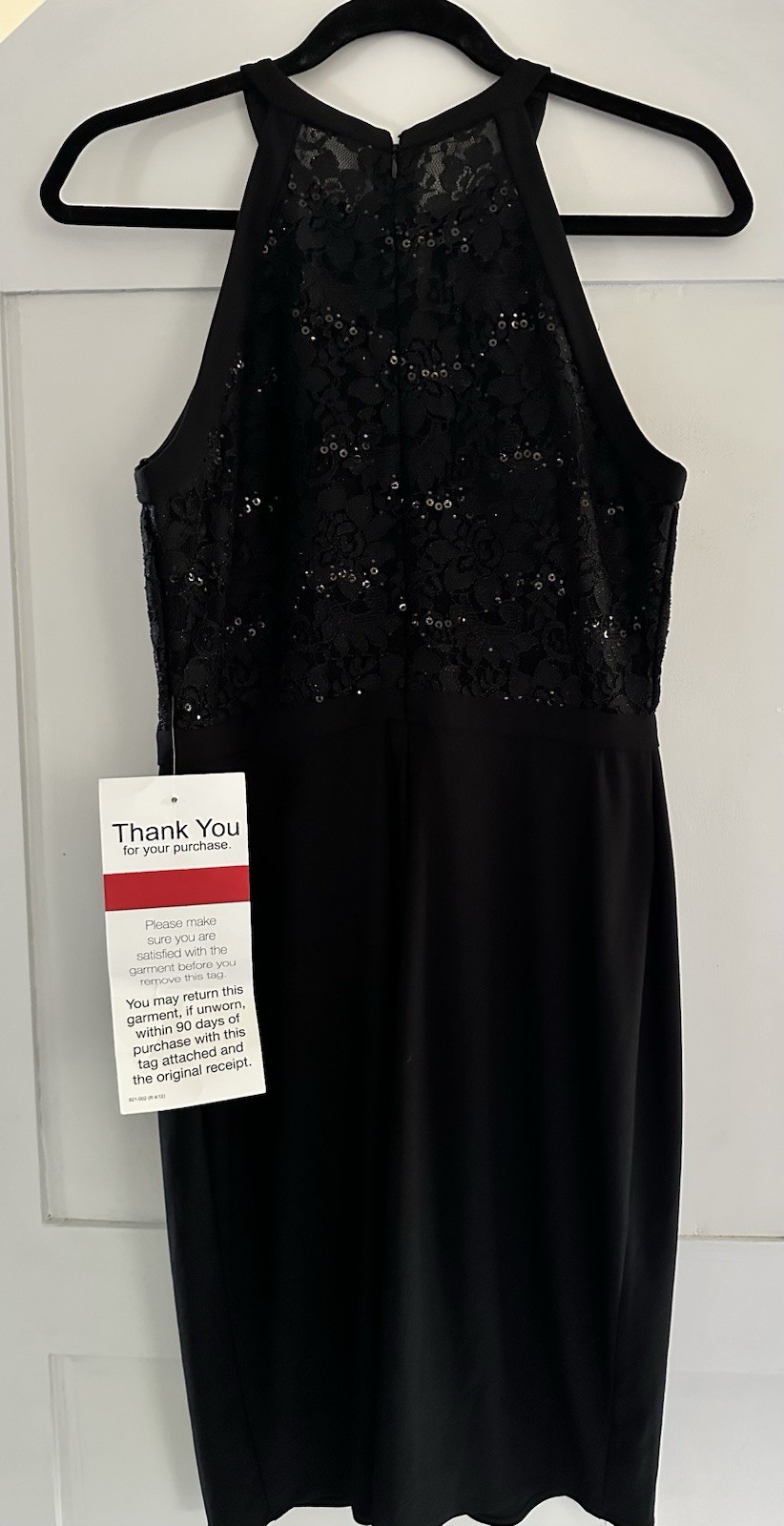 Nightway Black Lace Sequin Halter Mini Cocktail Classic Sexy Dress Sz 8