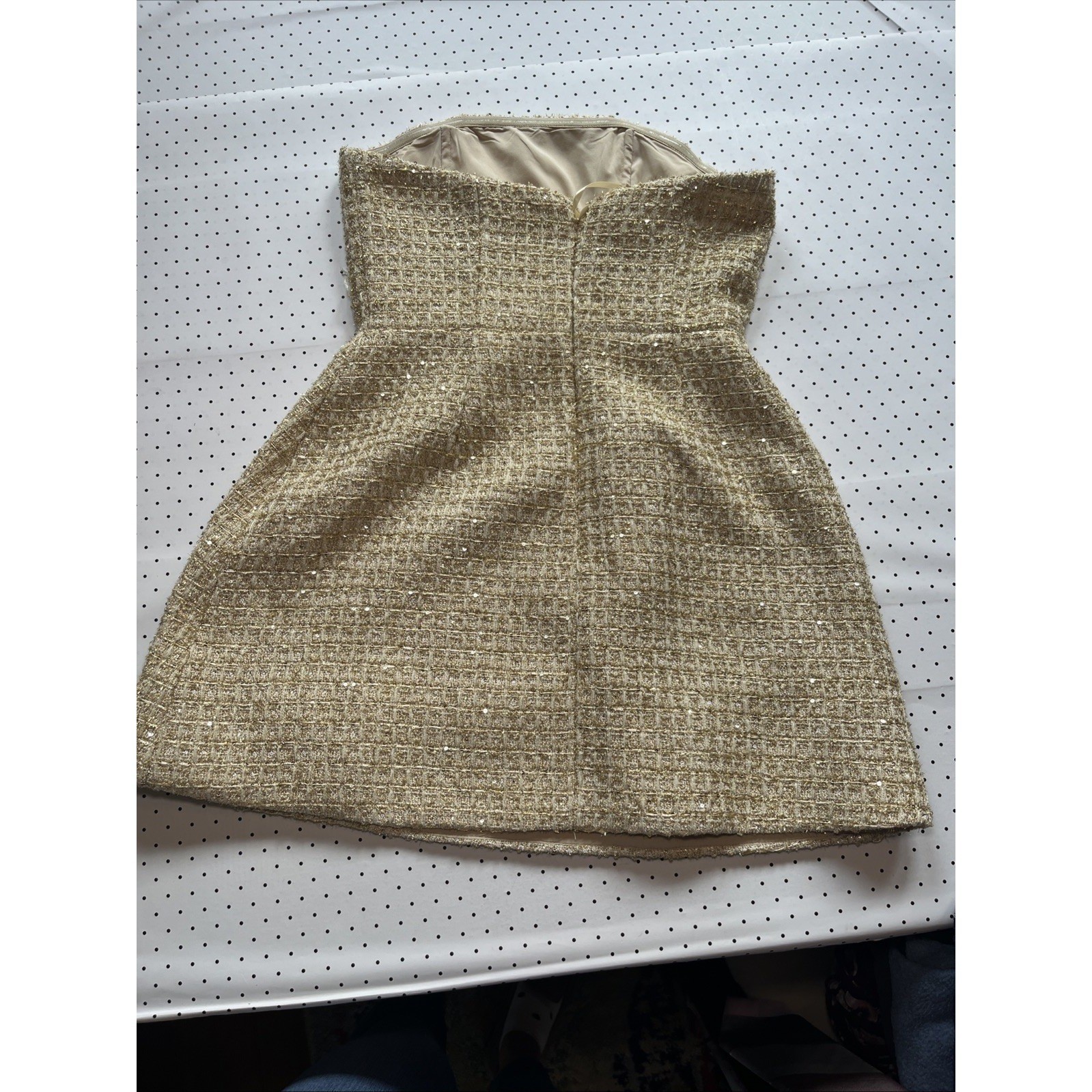 Hello Molly Gold Strapless Tweed Mini Dress Sequin Bouclé Cocktail Party NWT Sml