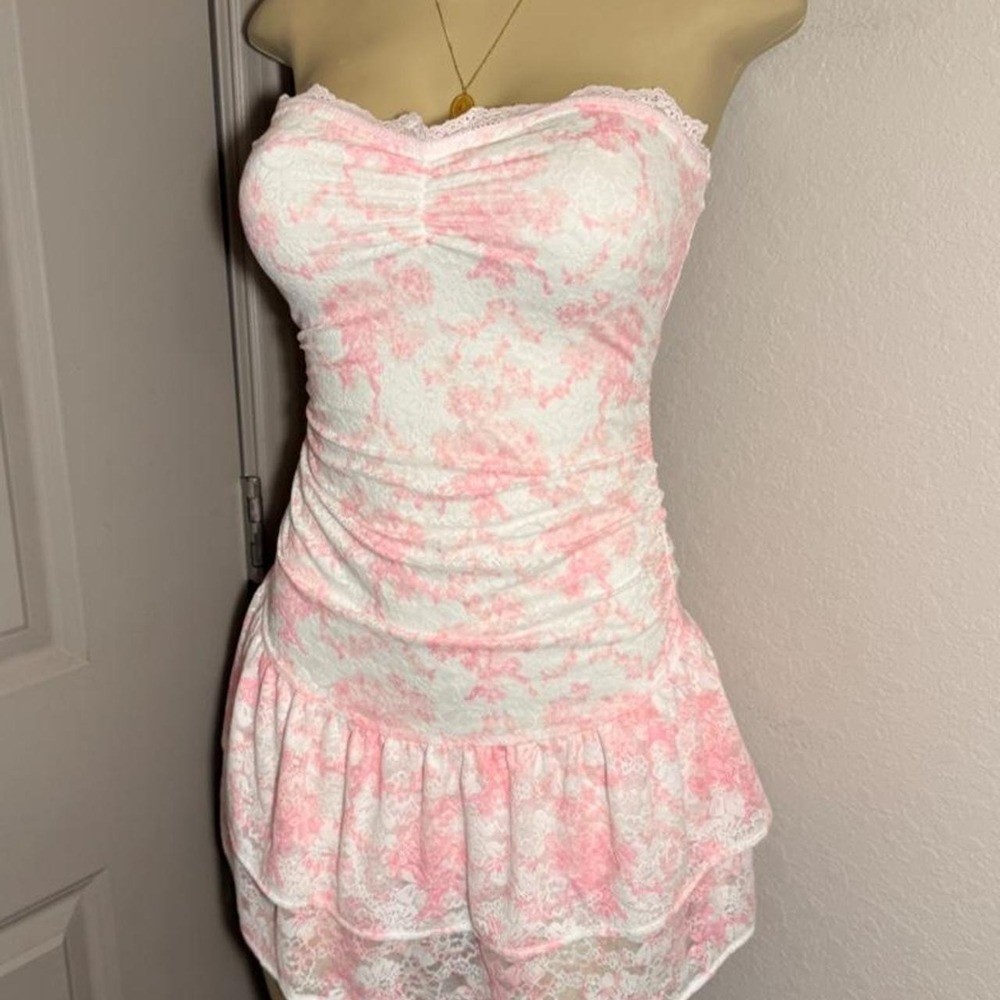 Victoria’s Secret PINK x LoveShackFancy white/pink floral lace mini dress