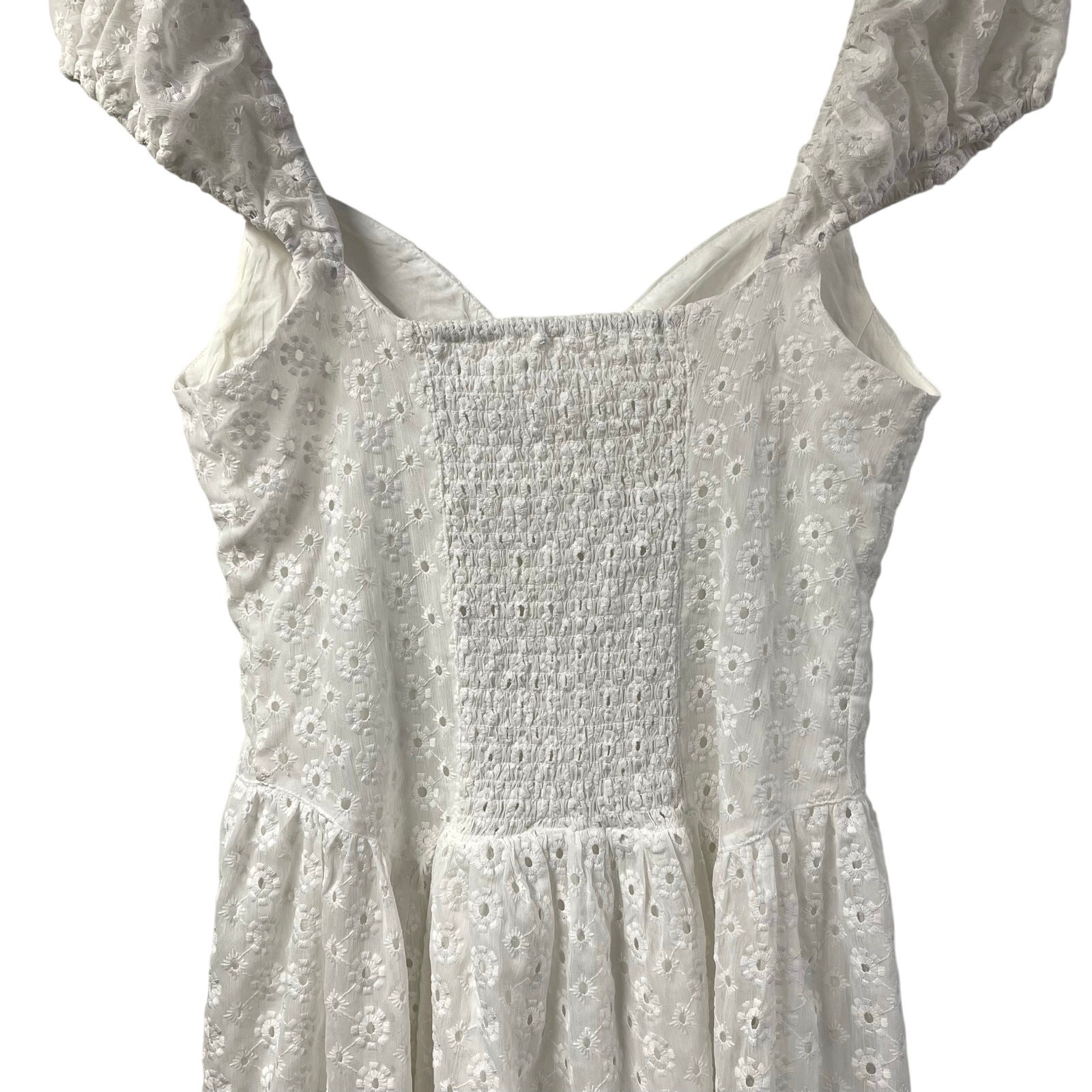 Kimchi Blue Dress White Lace Eyelet Large Mini Fitted Flare Off Shoulder