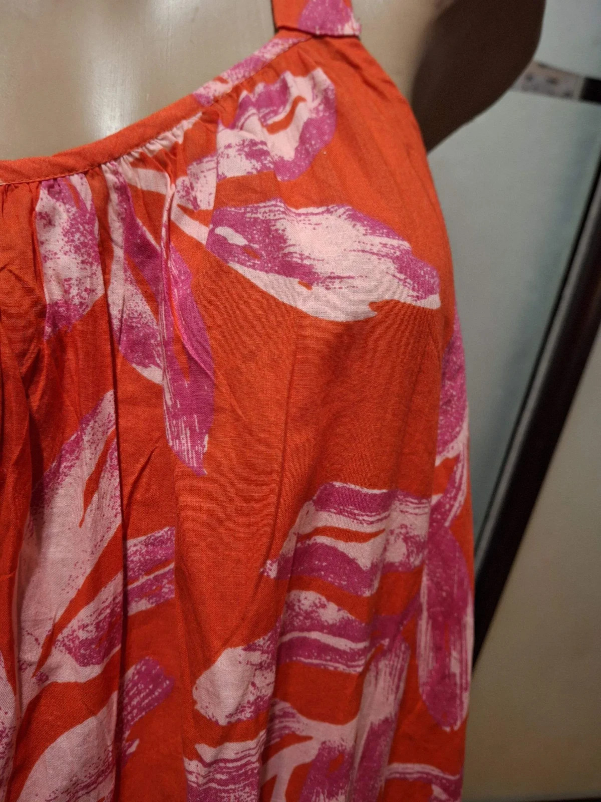 PEACOCKS Terracotta Pink Floral Cotton Maxi Dress Size 18 Boho Tiered Summer