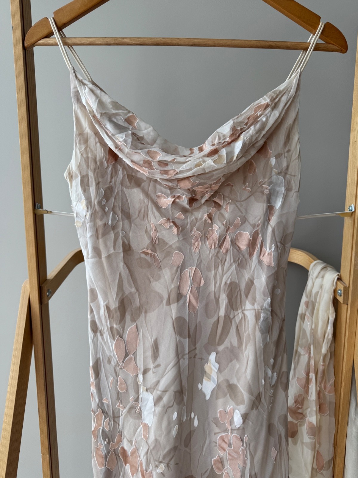 Vintage 2000s Monsoon Y2K silk devore cowl neck maxi wedding evening size 8