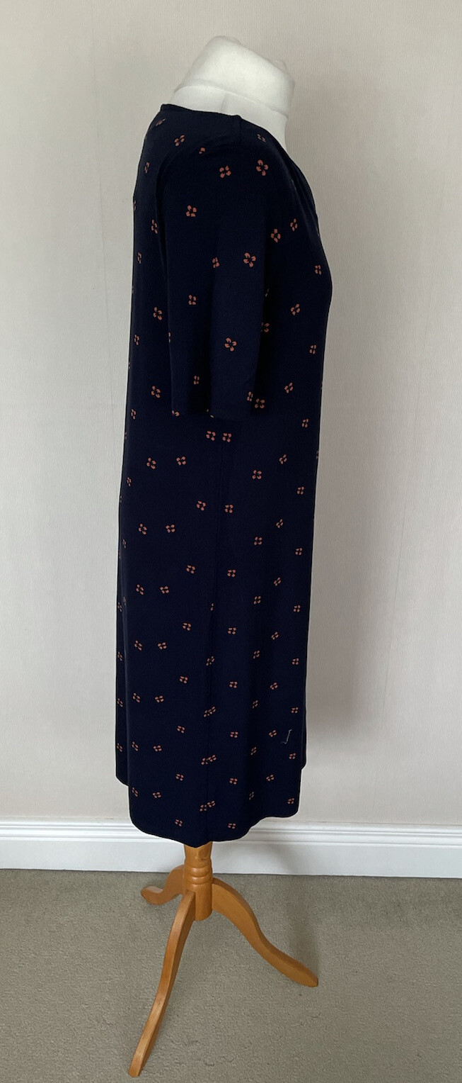 FAB Hobbs Navy Blue Orange Random Simple Floral Print Jersey Dress Size 12 VGC