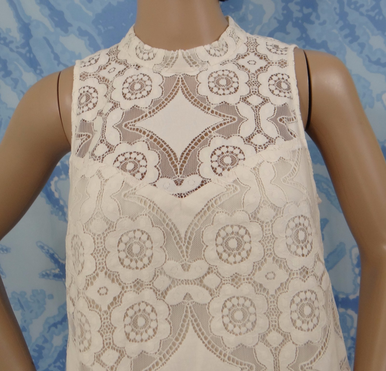 NWT ERIN Fetherston Doily Lace Mara sleeveless asymmetrical ivory Dress,2,4 or 8