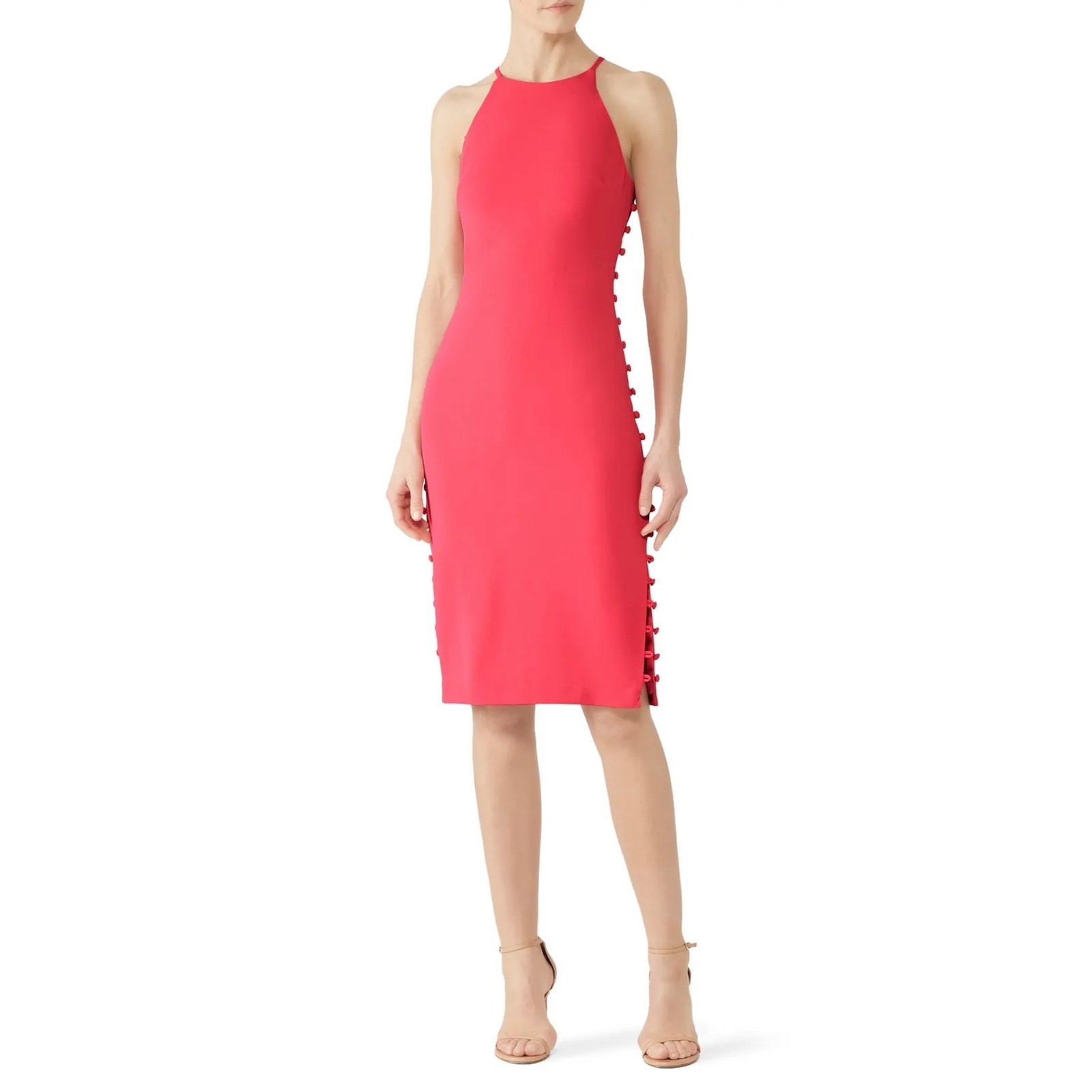 Badgley Mischka Pink Watermelon Side Button Sheath Dress 14