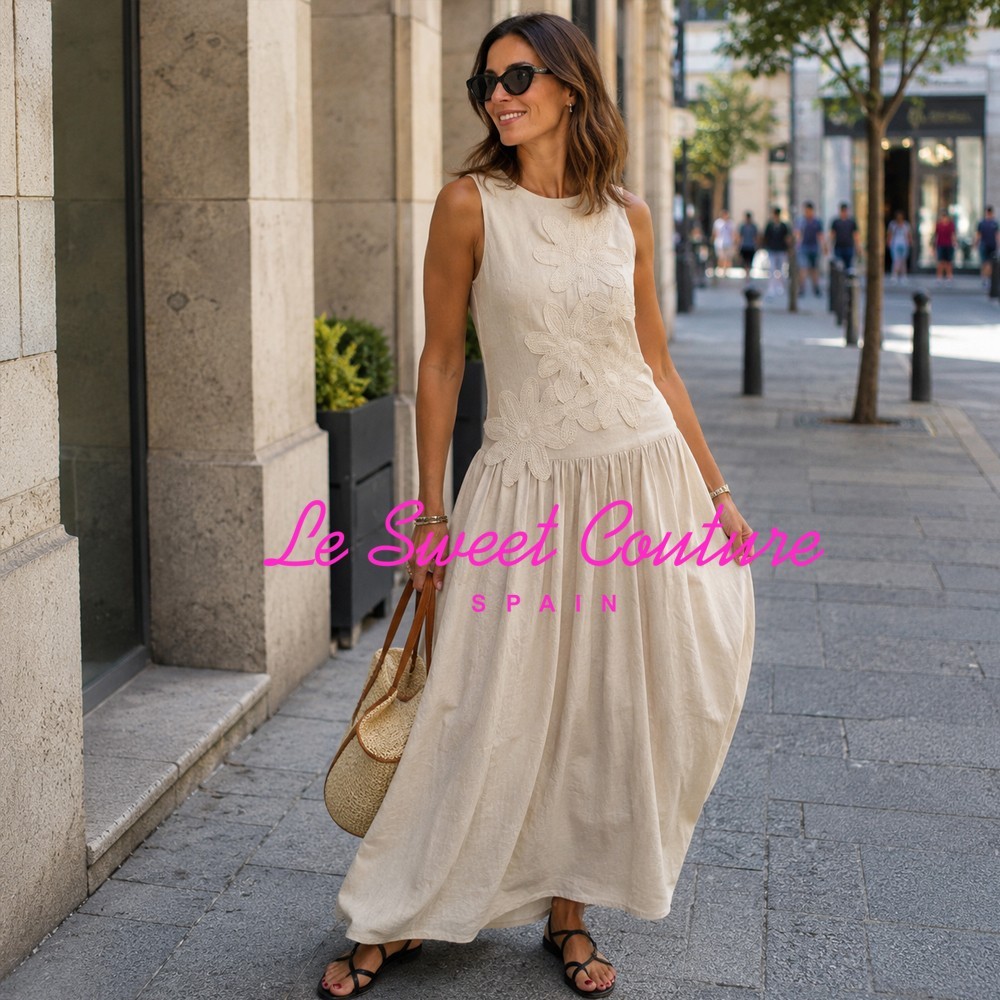 ZARA WOMAN NWT SS26 LINEN BLEND COMBINED MIDI DRESS LIGHT BEIGE 8741/229/052