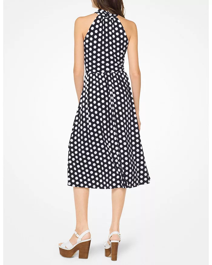 MICHAEL Michael Kors Polka Dot Crossover V-neck Fit & Flare Midi Dress w Belt, S