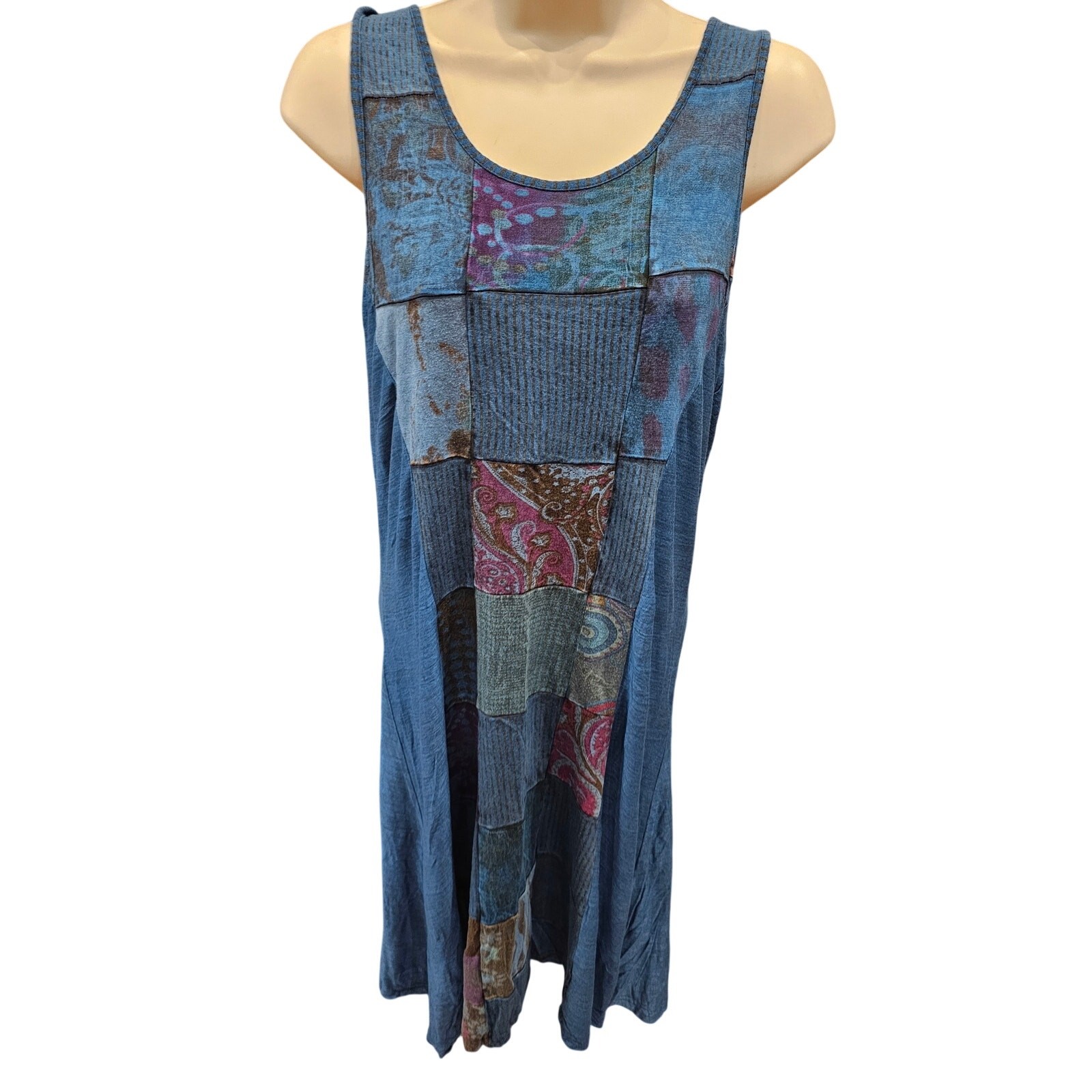 Parsley & sage boho patchwork sleevless summer dress sz M tie-dye EUC comfort