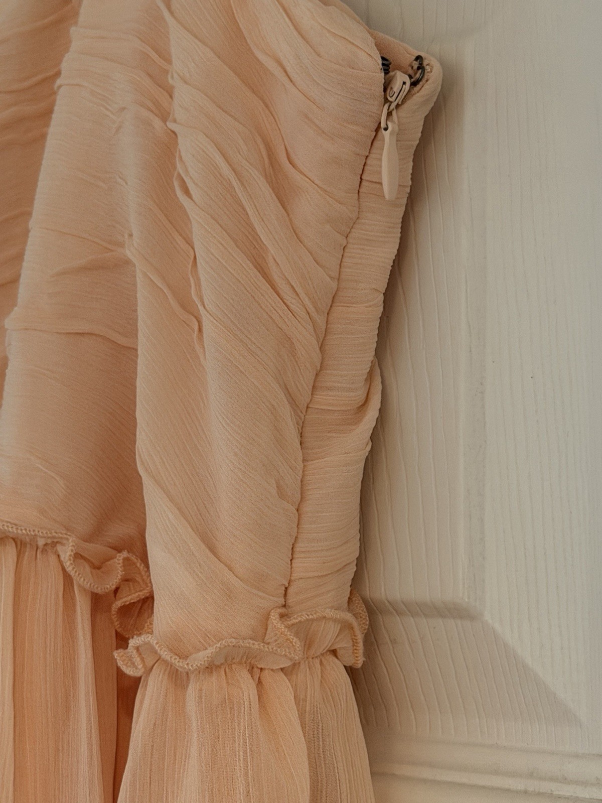 Future Collective Size 14 Peach Chiffon Lined Maxi Skirt w/ Ruffle Accent