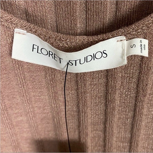 Floret Studios Mocha Ribbed Mock Neck Midi Dress ADR101062 Long Sleeve Side Slit