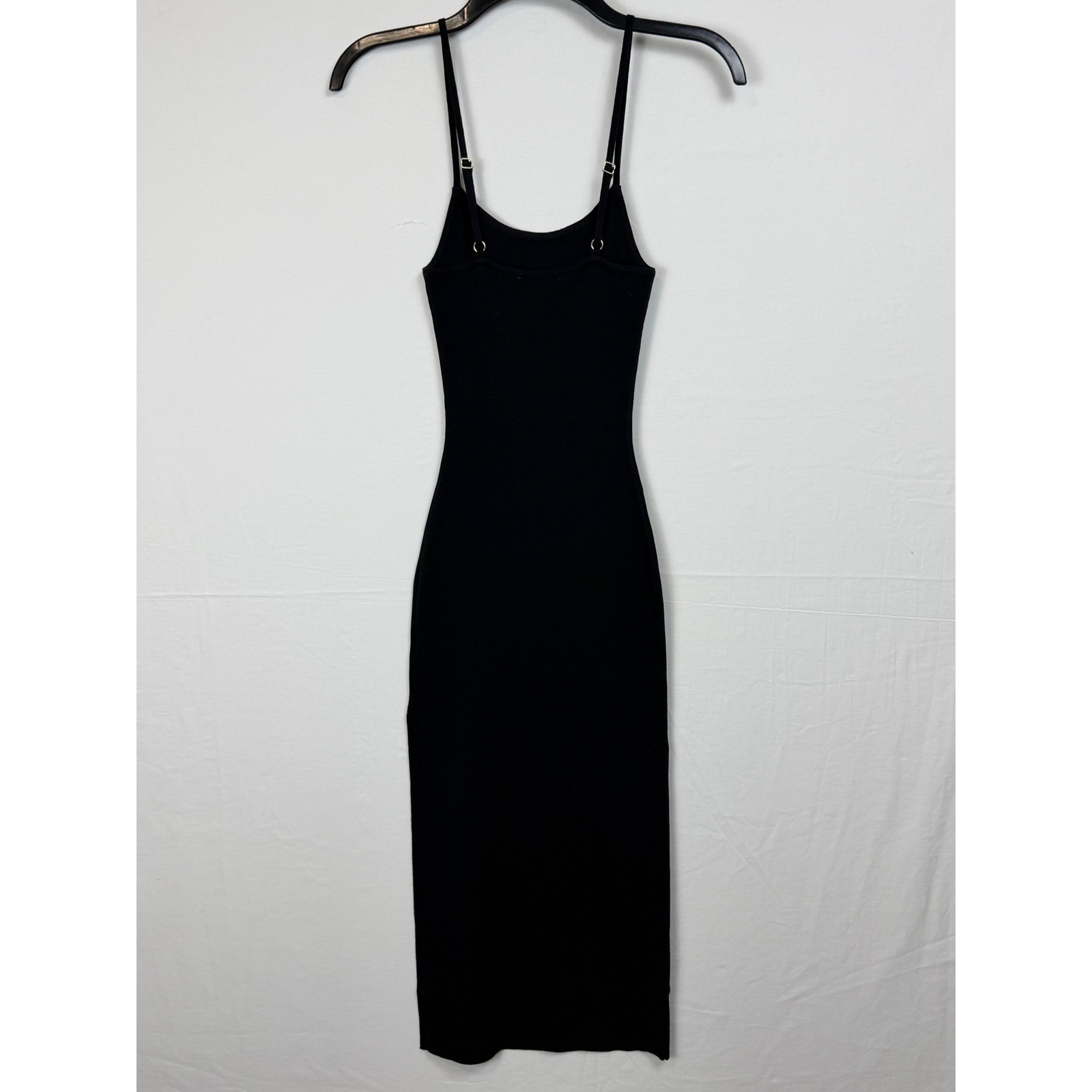 NWT Hera Collection Ribbed Knit Midi Dress Women Size S Black Side Slit Bodycon