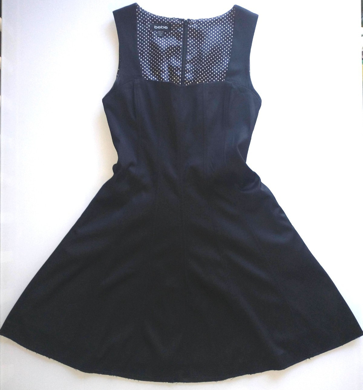 Rare bebe Black Corset Fit & Flare Dress XS Square Neck Hidden Pockets Skater