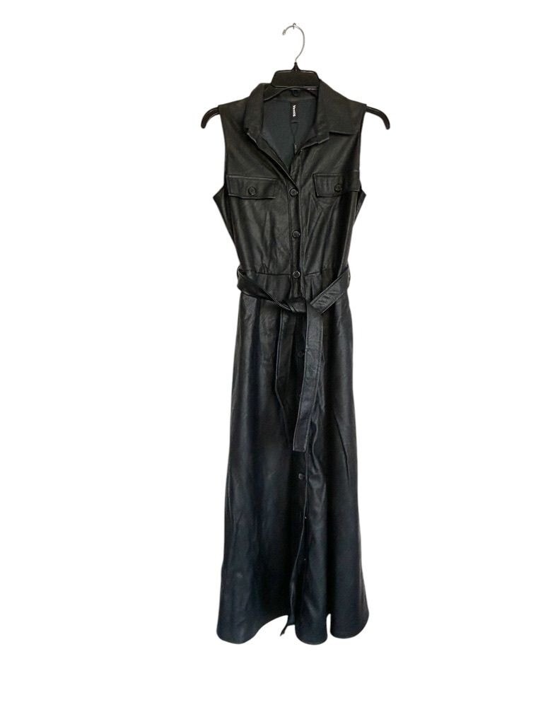 Venti6 Faux Leather Sleeveless Button Belted Midi Dress in Black – Sz L- NWT