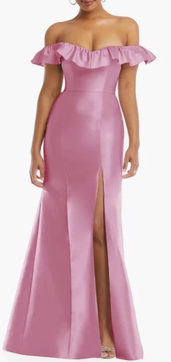 Alfred Sung Satin Twill Off The Shoulder Gown, Sz 8R,New, Powder Pink