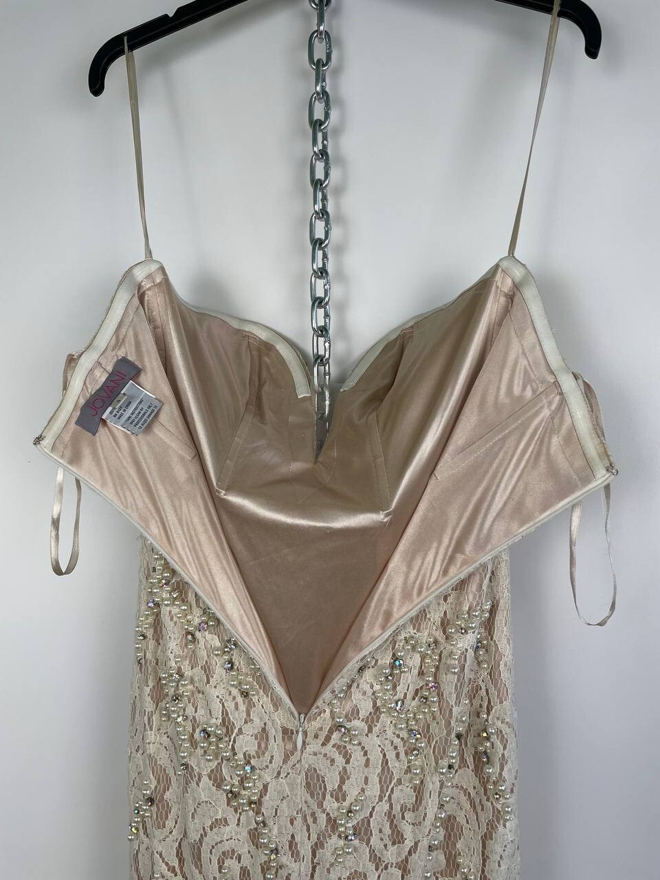 Jovani Strapless Lace Gown Beaded Pearl Nude Ivory Dress Sz 4 Small Prom Formal