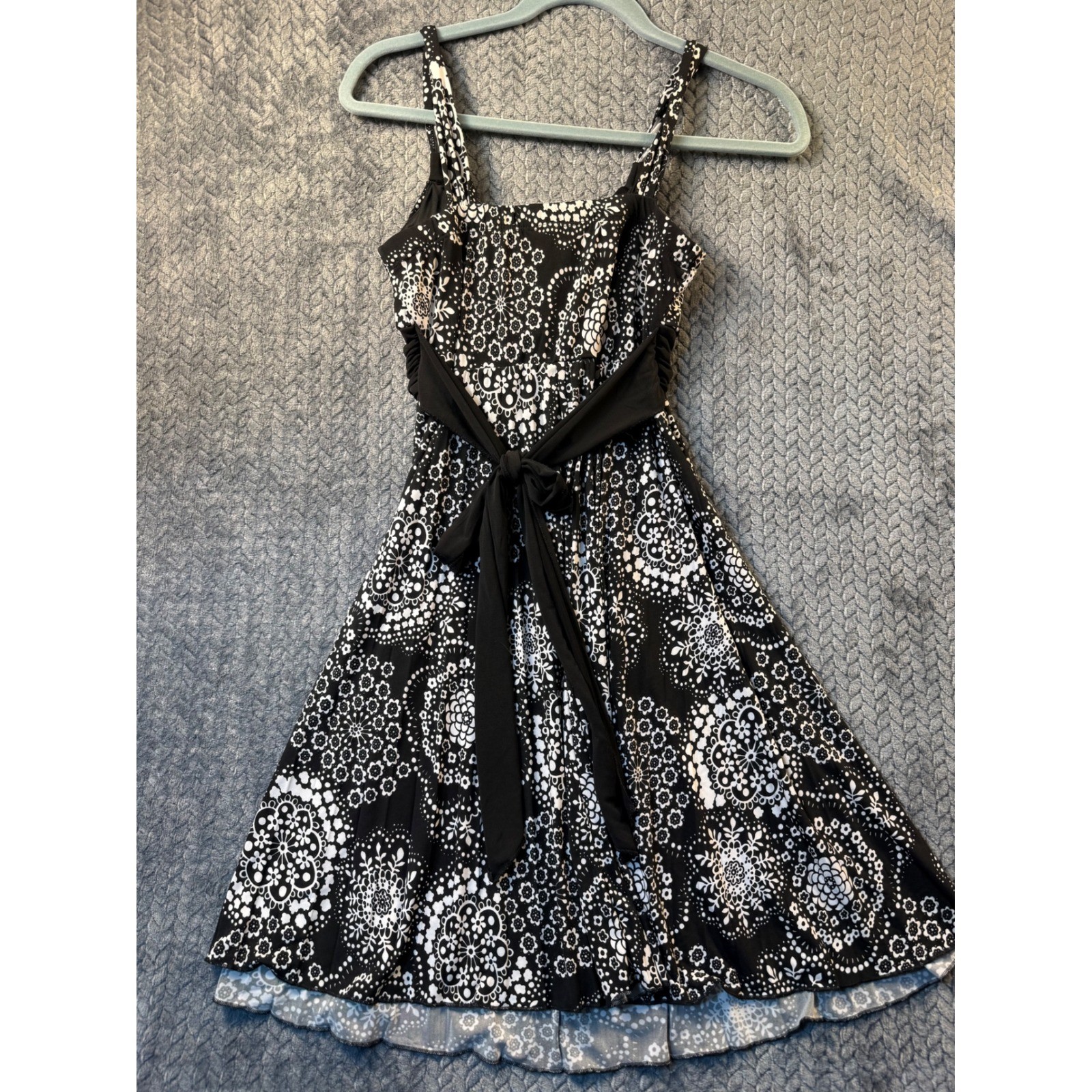Speechless Black White Floral Medallion Empire Waist Fit Flare Dress M Festival