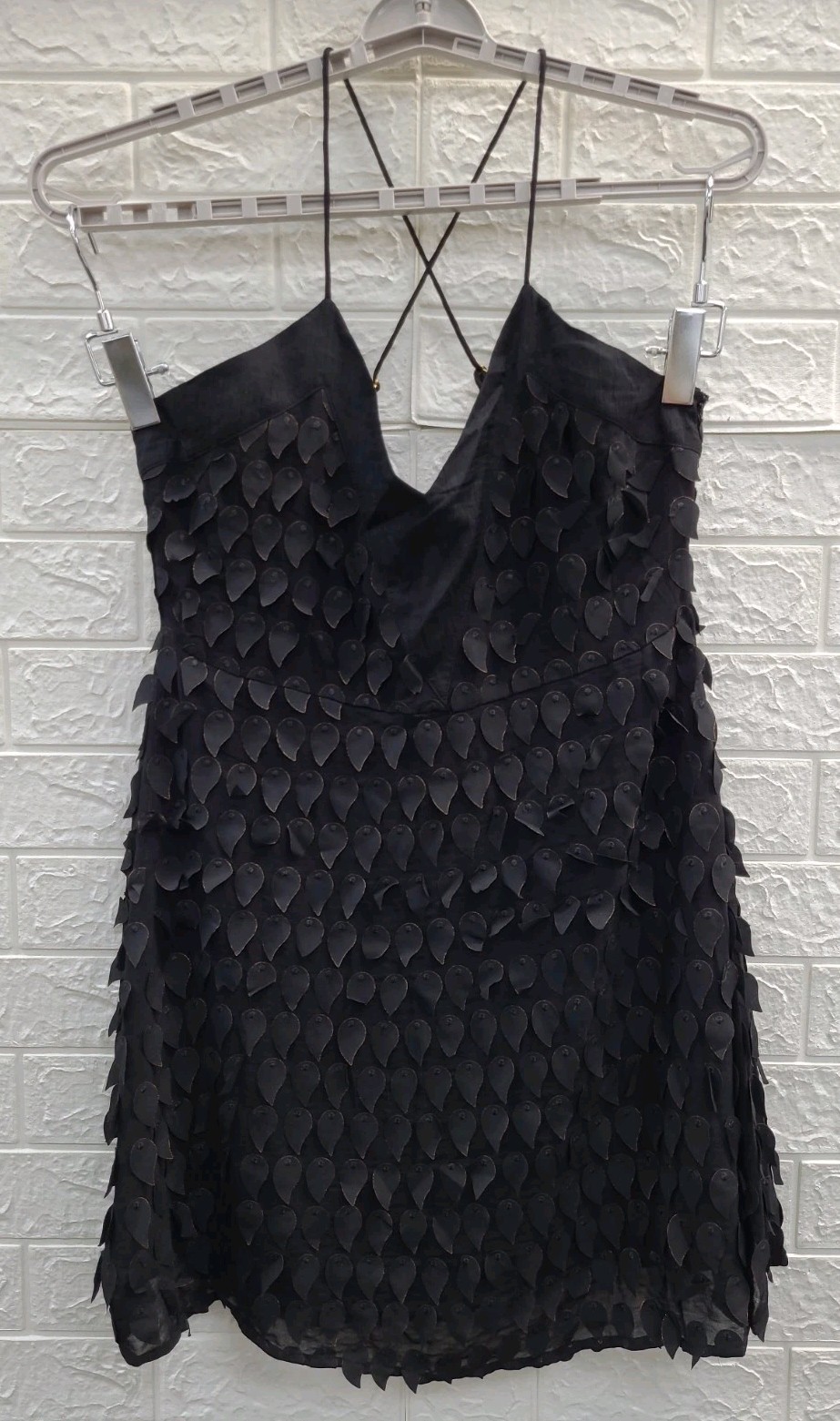 New Foxiedox Black Petal Appliqué Slip Dress Women’s US Size L