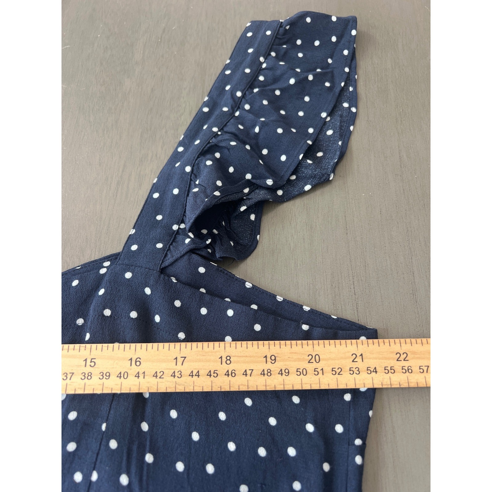 LOFT Navy Blue White Polka Dot Ruffle Strap Midi Dress Nautical Size 18 NWT